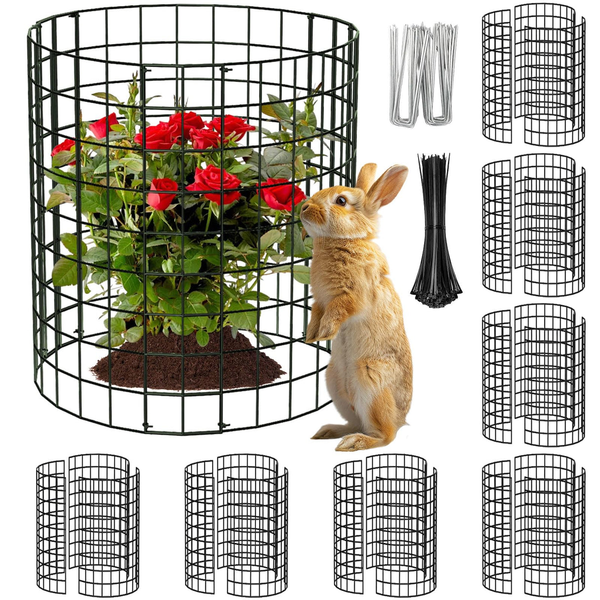8 Packs Round Plant Protector from Animals,Metal Wire Mesh Garden Plant Cages for Outdoor Gardening Supplies, Garden Protection Rabbits Chickens Ducks for Vegetables, Flowers, Shrubs (16'' x 12'')