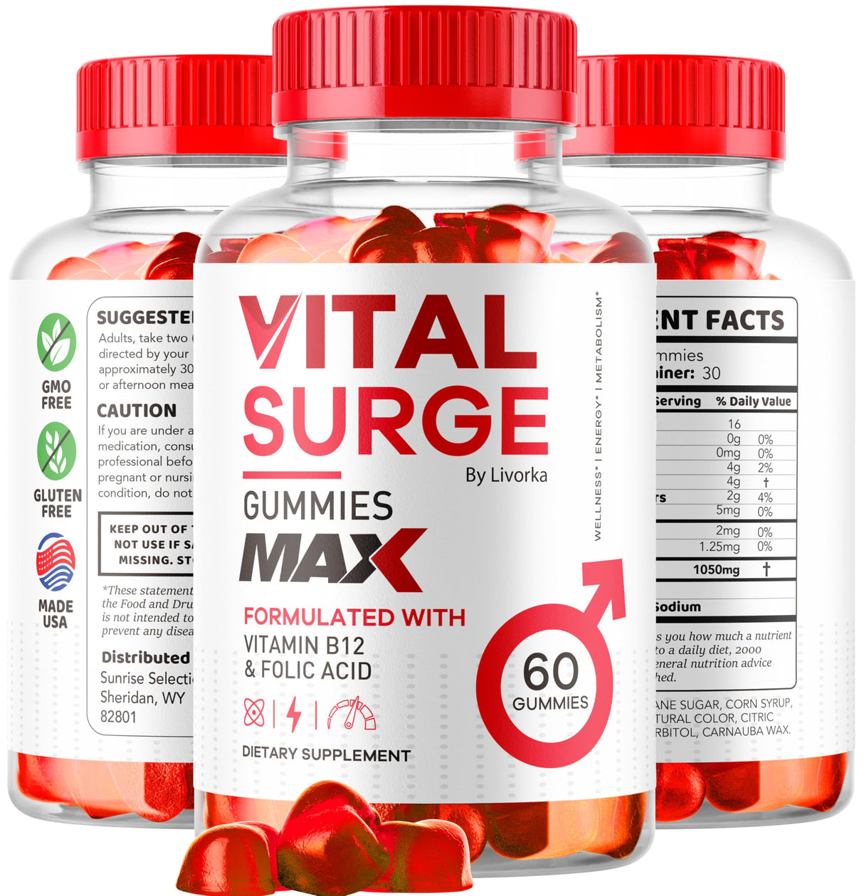(2 Pack) Vital Surge - Vital Surge for Men Gummies, Vital Vita Surge Max Maximum Strength 1050 MG, VitalSurge Supplement Support Gummy Advanced Formula, Premium Vitamin Gomitas (120 Gummies)