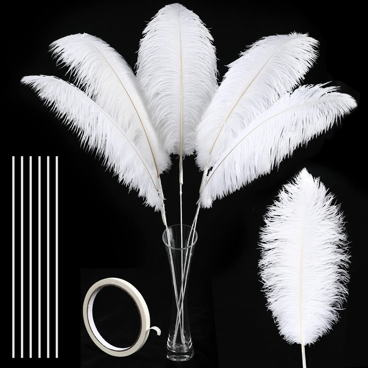 Soarer White Large Ostrich Feathers - 10Pcs Making Kit 34inch Extra Large Ostrich Feathers Long for Tall Vase,Floral Arrangement,Christmas Party Centerpieces and Wedding Home Decoration(White)