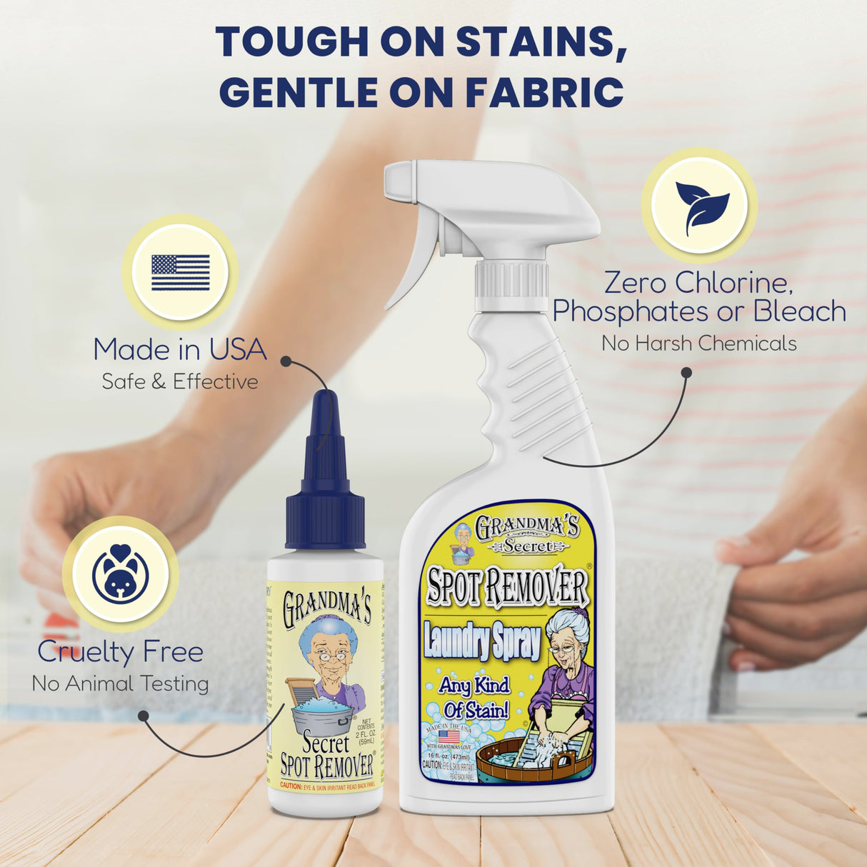 Grandma's Secret Spot Remover - Chlorine, Bleach, and Toxin-Free Stain Remover - Stain Remover for Clothes - Fabric Stain Remover Removes Oil, Paint, Blood and Pet Stains -3 Pack of 2 Ounce