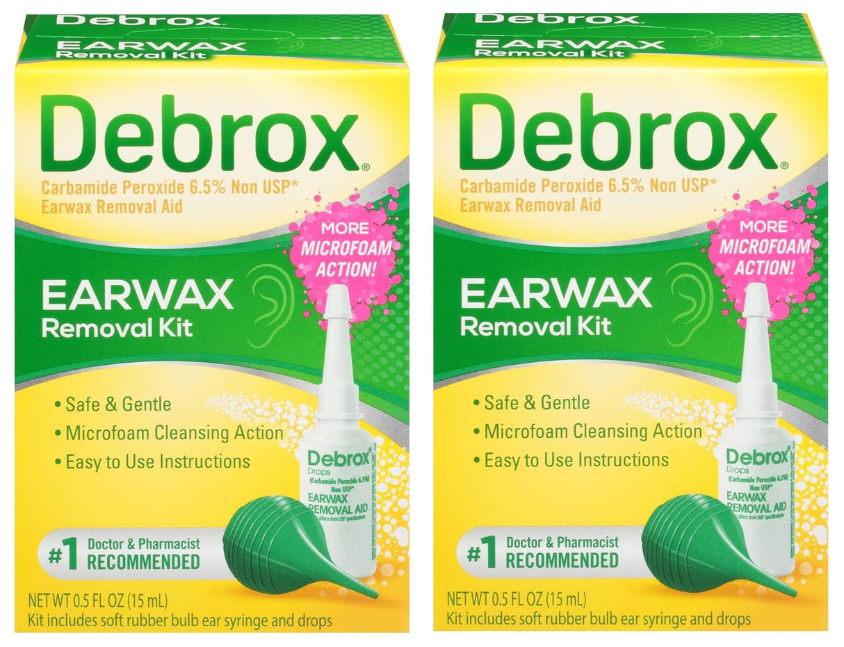 Debrox Ear Wax Removal Kit - Includes Bulb Syringe and 0.5 Fl Oz Removal Drops for Cleaning Ears (Pack of 2)
