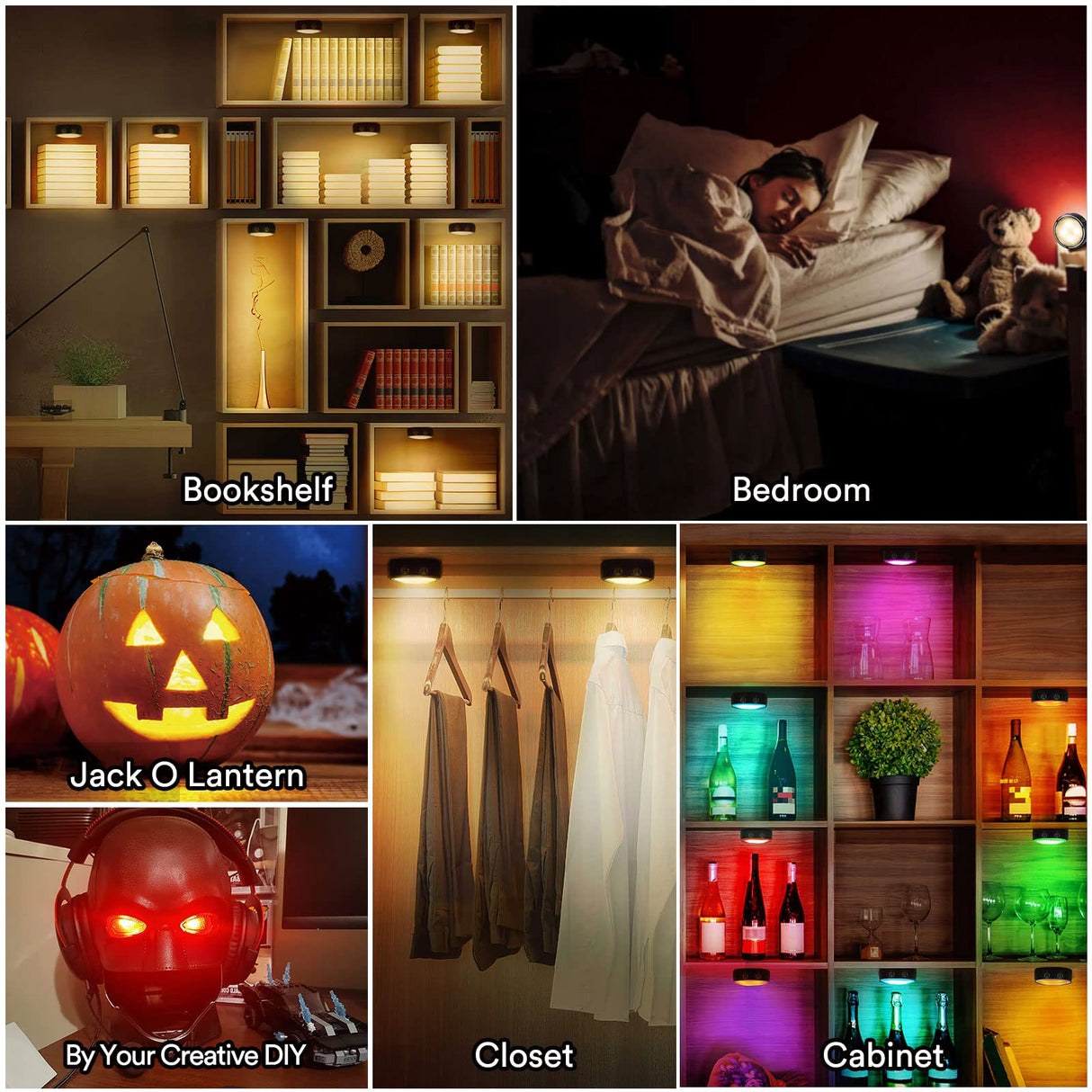 TECOMLIGHT LED Puck Lights with Remote Control, Battery Operated Wireless Closet Light, Under Cabinet Lighting Stick on Tap Push Lights, Color Changing Under Counter Light for Kitchen, 6 Pack - Black