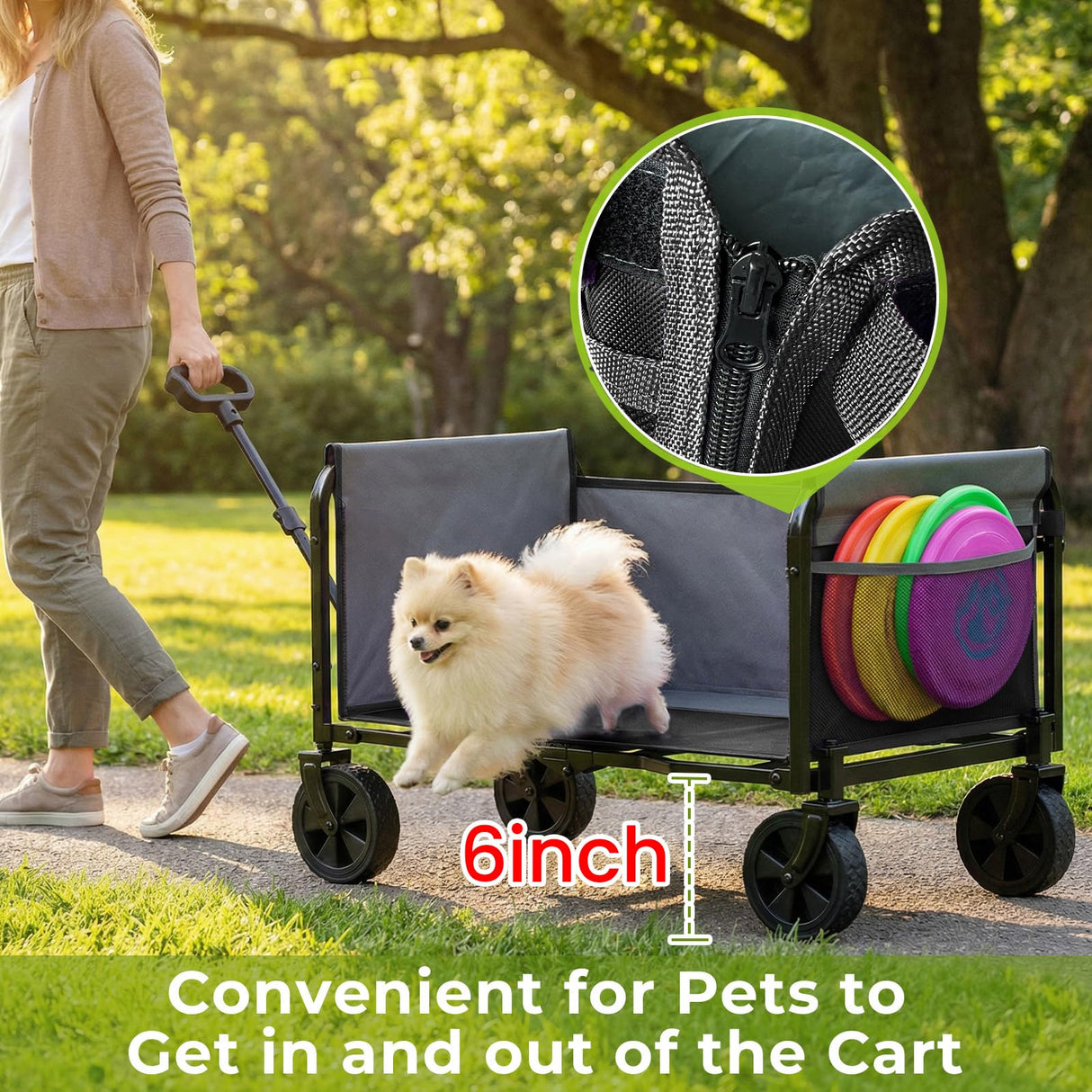 Aimnny Wagons Carts Foldable, Lightweight Collapsible Utility Wagon-220LBS Capacity One-Side Full Zipper, Side Load No Lifting for Light Camping, Grocery, Shopping, Sports & Apartment Moving (Black)