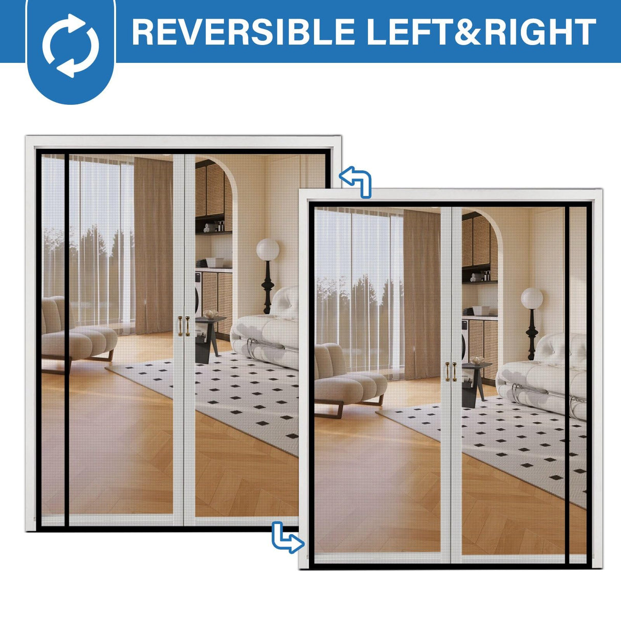 LONGEAS Magnetic Screen Door Mesh Left Right Side Opening Upgraded PET Material Mesh Stronger Than Fiberglass and Polyester,Keep Bugs Out,Pet & Kid Friendly,Hands Free,Fit Door Size 72" X 96"