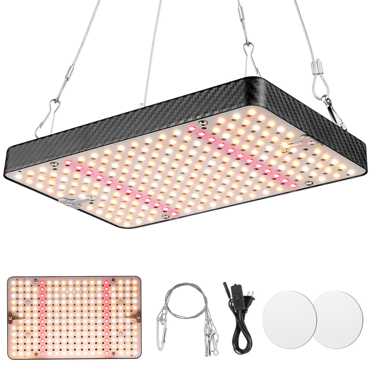 Ohtoad Grow Lights (1 Pack), Hanging Grow Lights for Indoor Plants, 200W UV-IR Full Spectrum Led Grow Light for Seedling Veg and Bloom
