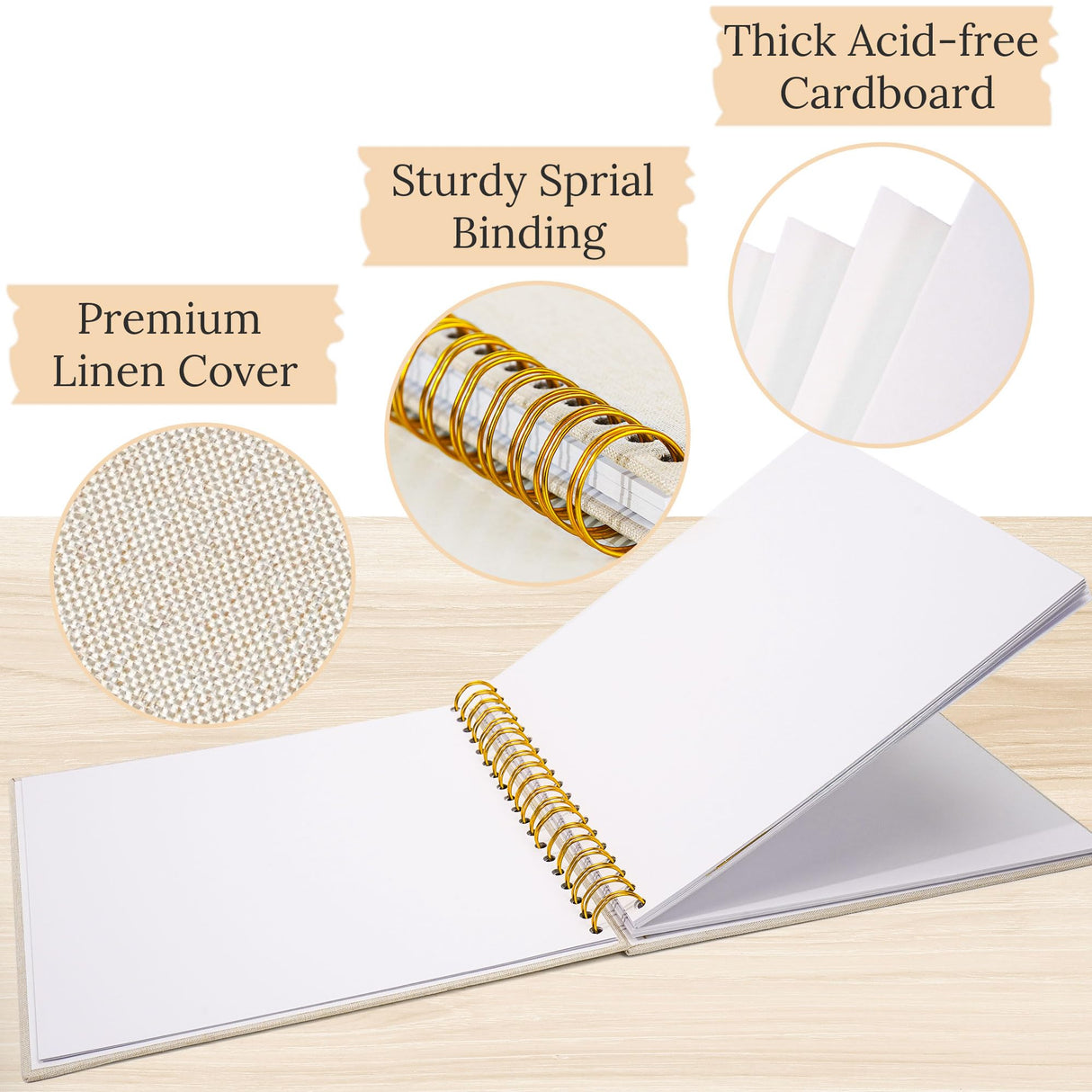 Hiwhy Scrapbook Photo Album Linen Cover, 10 x 10 Inch Hardcover Kraft White Pages Memory Book, for Travel Wedding Guest Book Christmas Baby Shower (40 Sheets/ 80 Pages,Beige)