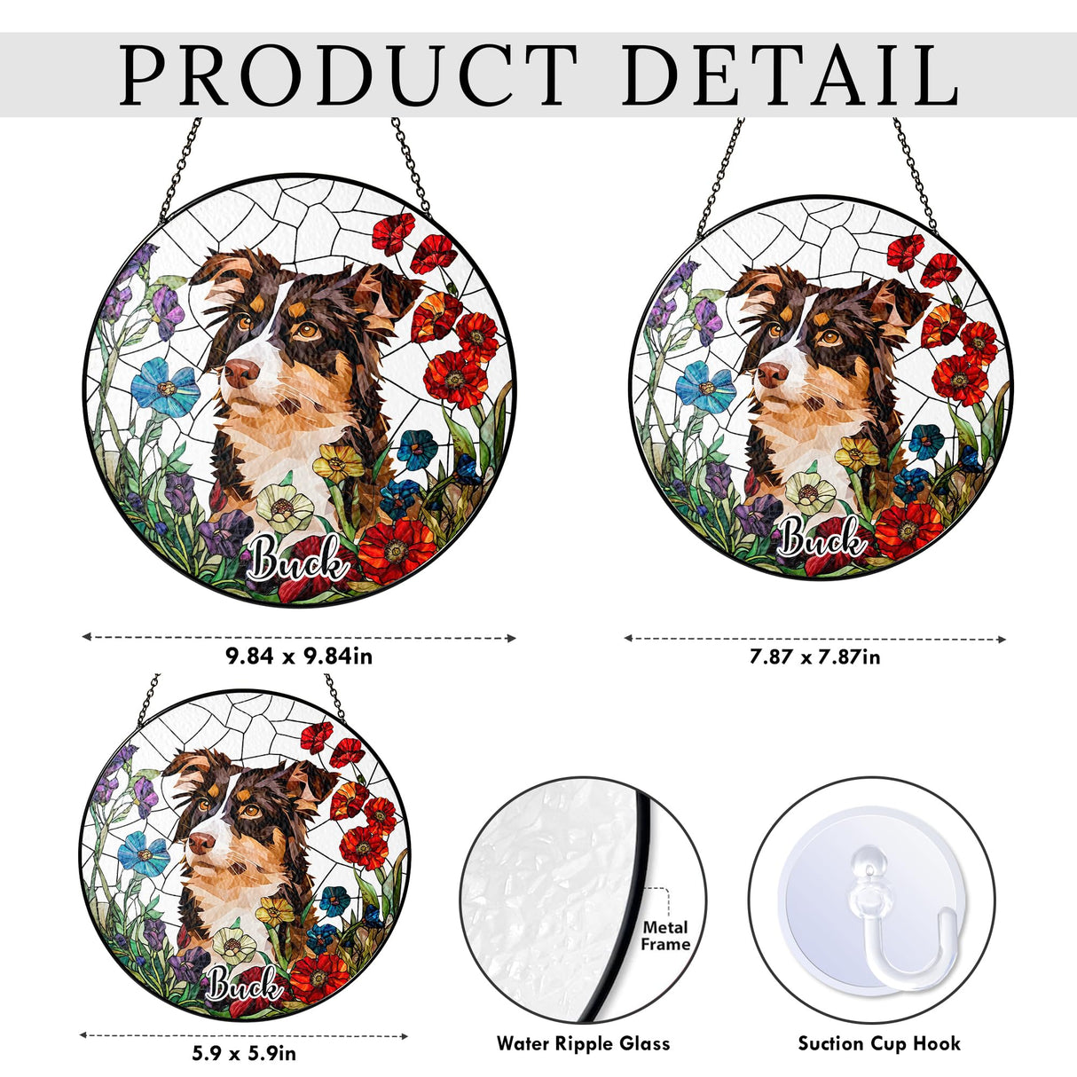 Fastpeace Personalized Stained Glass Pet Photo Suncatcher – Custom Pet Portrait Memorial Window Hanging with Flowers, Keepsake Valentines Gift for Dog Lovers, Cat Lovers, Family Home Decor
