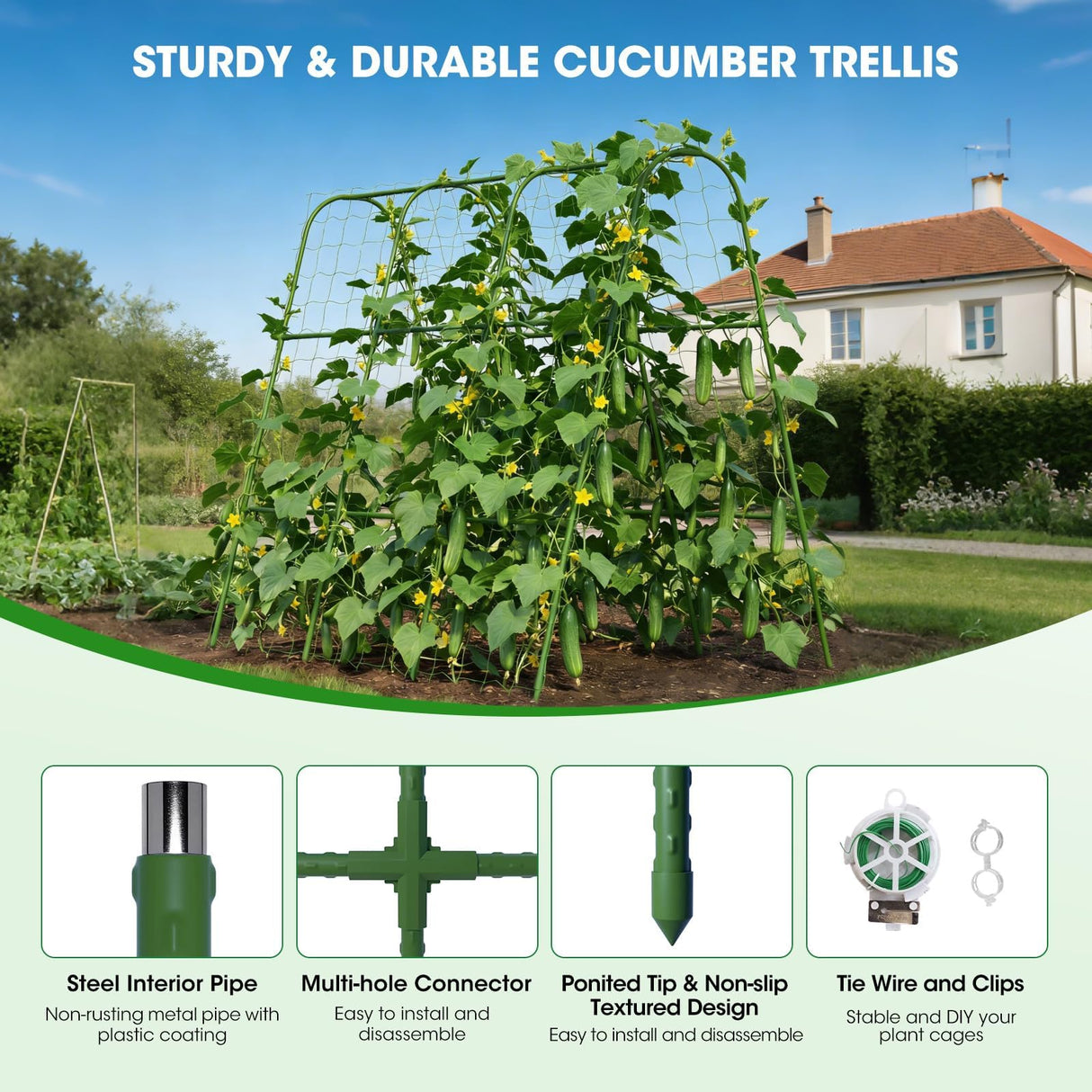 SHCCPPJ U-Shape Cucumber Trellis for Raised Bed 51.5''Lx50.5''Wx44''H