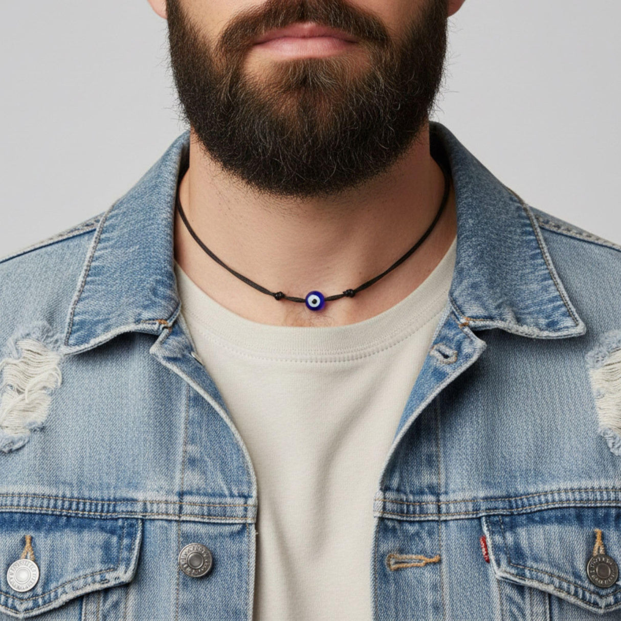 Evil Eye Choker Necklace, Adjustable Black String for Men Women Teens