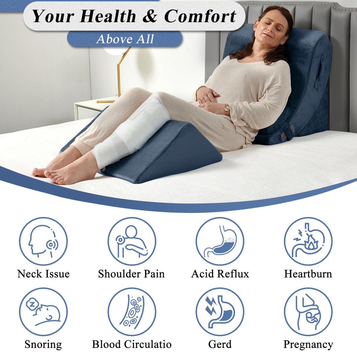 Axelrod Orthopedic Bed Wedge Pillow Set, Post Surgery Foam for Back, Neck and Leg Pain Relief Comfortable & Adjustable Ortho Pillows- Anti Snoring, Heartburn, Acid Reflux & GERD Sleeping Dark Indigo