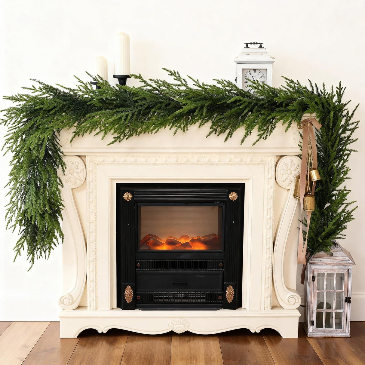 Artificial Norfolk Pine Garland - Faux Christmas Garland Fake Green Garland for Fireplace,Table, Stairs, Mantle, Window,Indoor Outdoor,Home,Holiday Decor (1 PCS,9 FT)