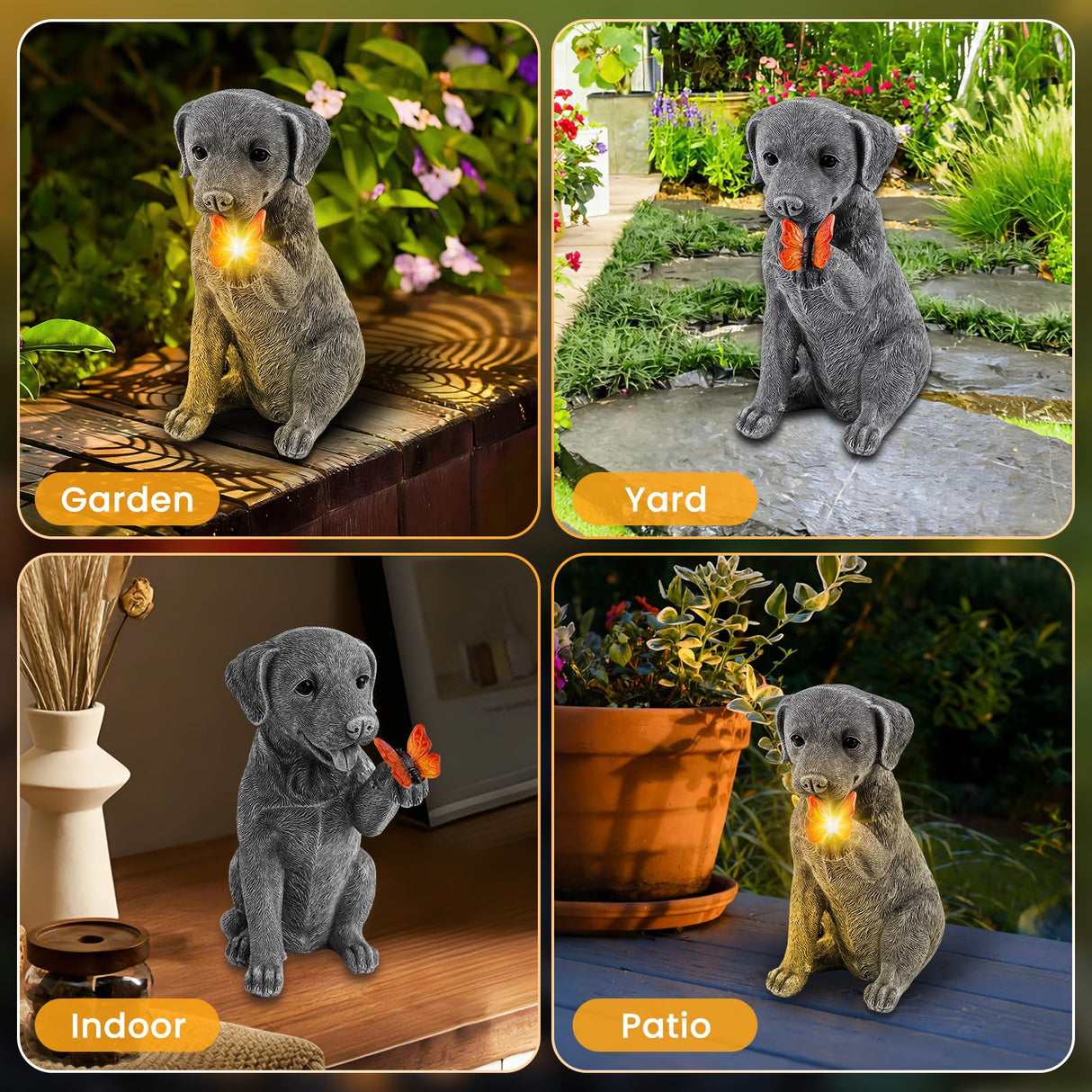 Solar Garden Statues Outdoor Decor, Garden Decor Dog Statue for Outside