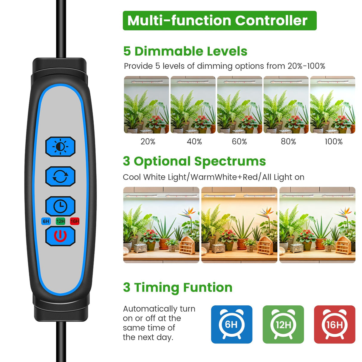Wiaxulay 8 inches Grow Lights for Indoor Plants, 112 LEDs Full Spectrum Grow Light Strip, Under Cabinet Grow Lamp with Auto Timer 6/12/16 Hrs, 3 Lighting Mode, Ideal for Plant Stand, Shelf, 2 Pack