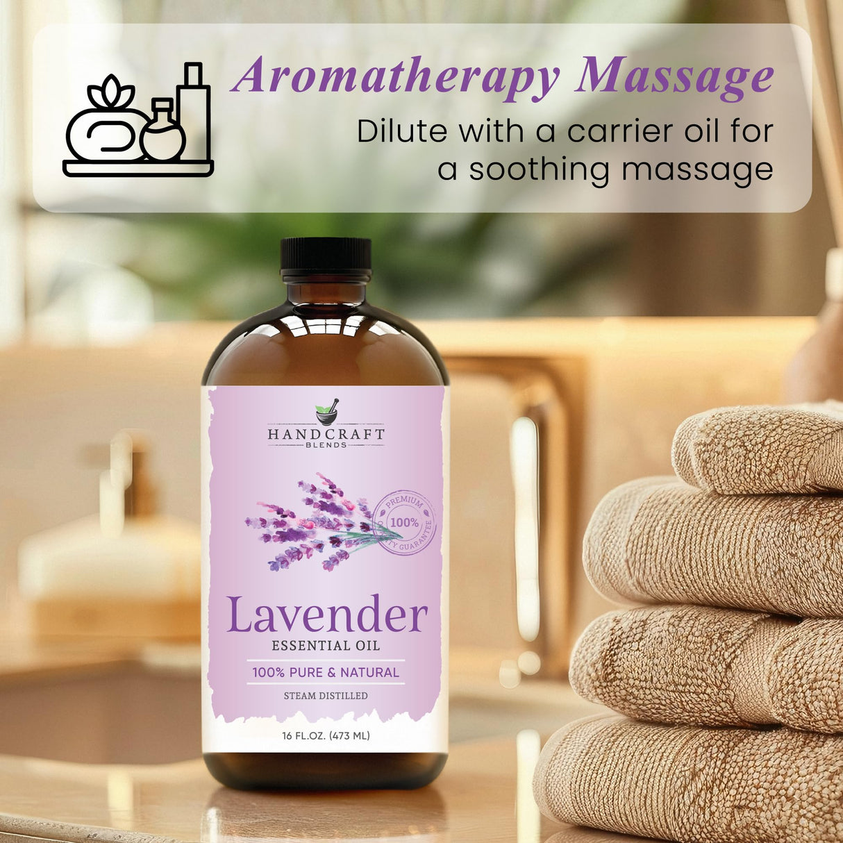 Handcraft Blends Lavender Essential Oil in Glass Bottle - Huge 16 Fl Oz - 100% Pure and Natural - Premium Grade Essential Oil for Diffuser and Aromatherapy, and DIY Soap Making