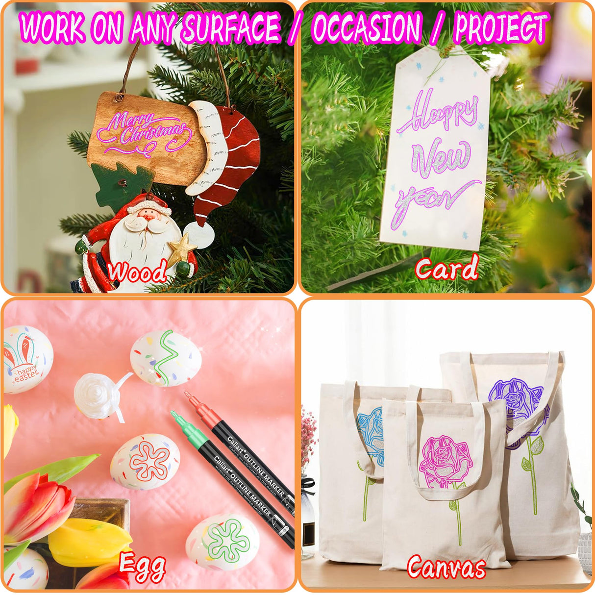 Caliart 24 Colors Outline Glitter Markers, Shimmer Metallic Pens Stocking Stuffers Christmas Gifts Trendy Stuff, Cool Fun Craft Drawing Arts Supplies Set