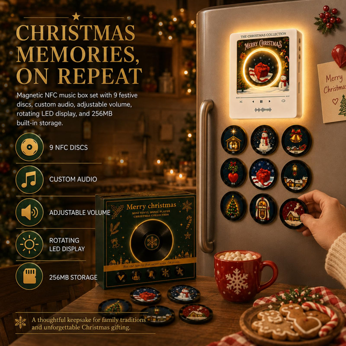 Christmas Magnetic Fridge Vinyl Record Player Music Box, Mini Music Magnets