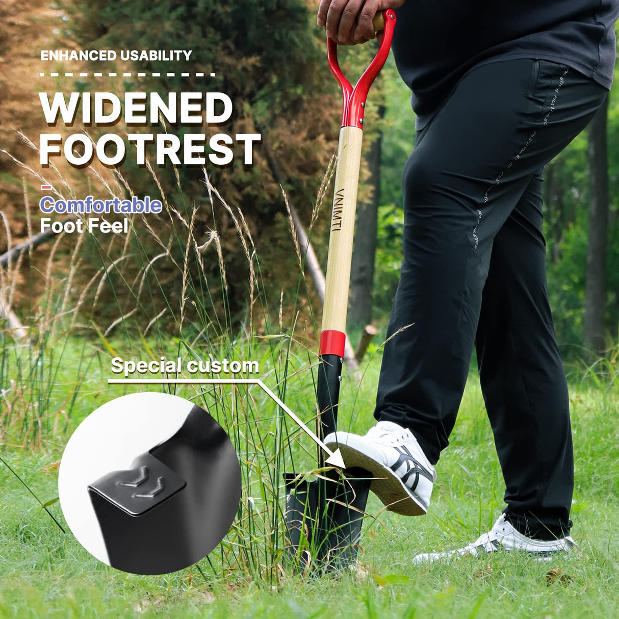 VNIMTI Spade Shovel,Transplanting Spade,Drain Spade,Spade Shovels for Digging,Sharp Shooter Shovel or Spade,45Inch,Steel D-Grip,Wooden Handle