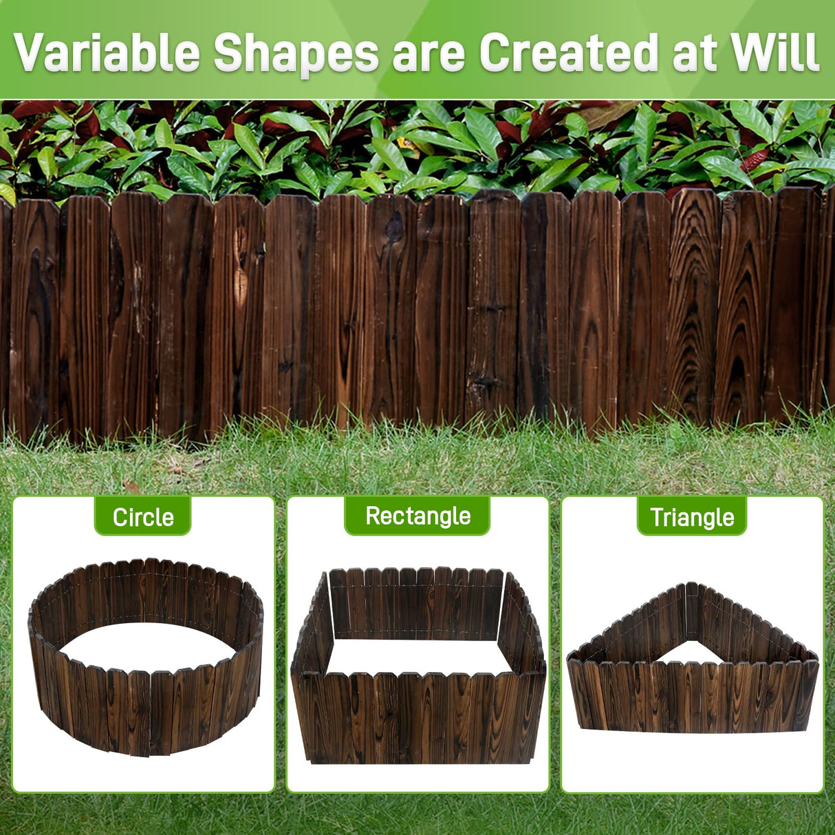 Mulctun Wood Garden Edging - 11.8" H X 47" L Sturdy Wooden Landscape Edging, Natural Flower Bed Edging Borders, Decorative Wooden Garden Fence for Yard Flower Bed Lawns Pathway Tree (2 Packs)