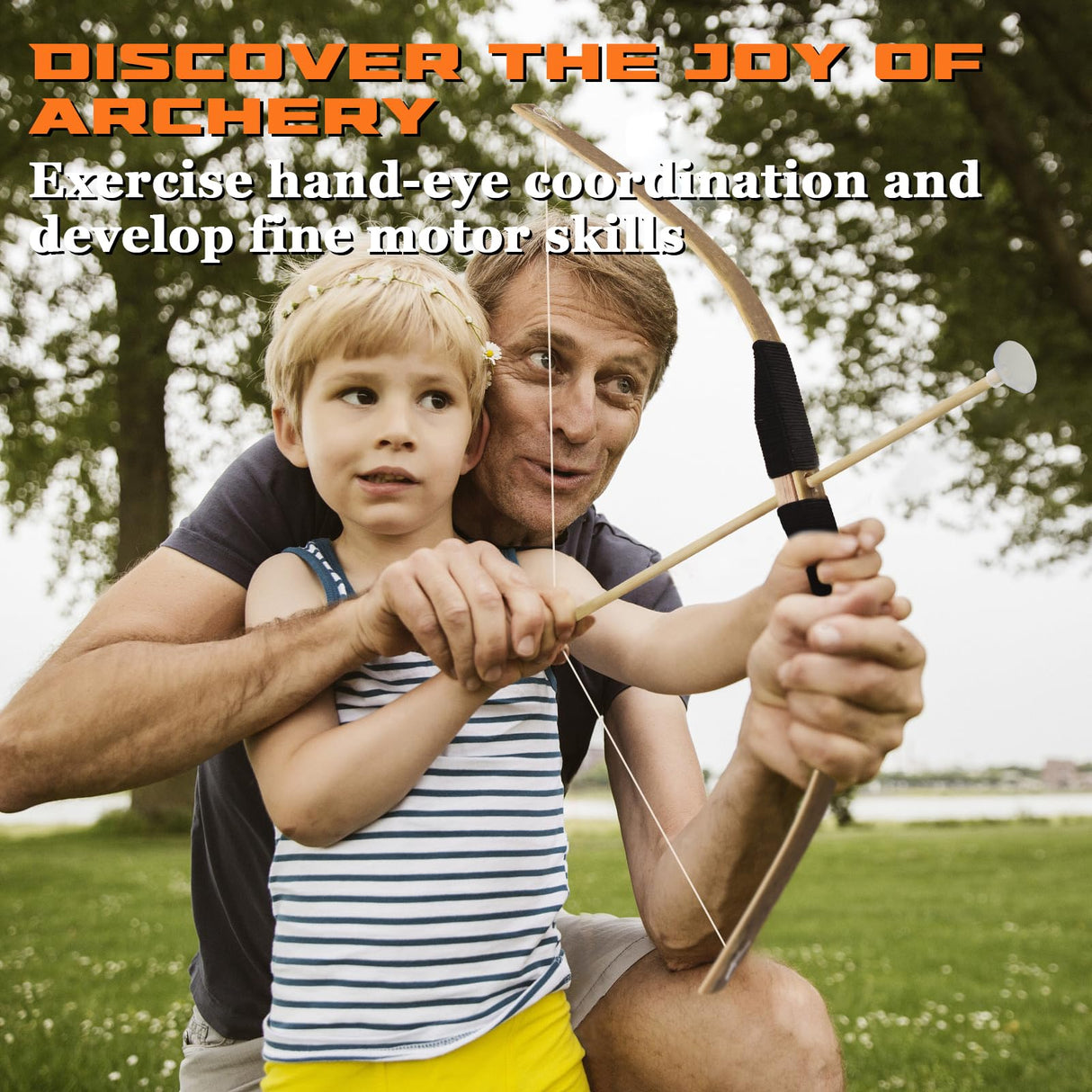 Kids Bow and Arrow Set, 24 Inch Archery Set Handmade Wooden Toy Bow and Arrow Gifts for Kids Boys Girls - Perfect for Birthdays Christmas Halloween, Cosplay Game Costume Prop Play