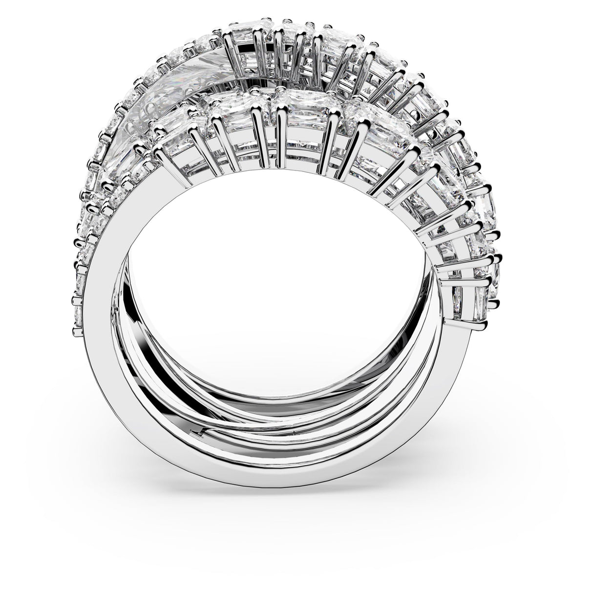 Swarovski Hyperbola Ring, Mixed Cuts, Clear, Rhodium Finished; Size: Us 7; Eu 55