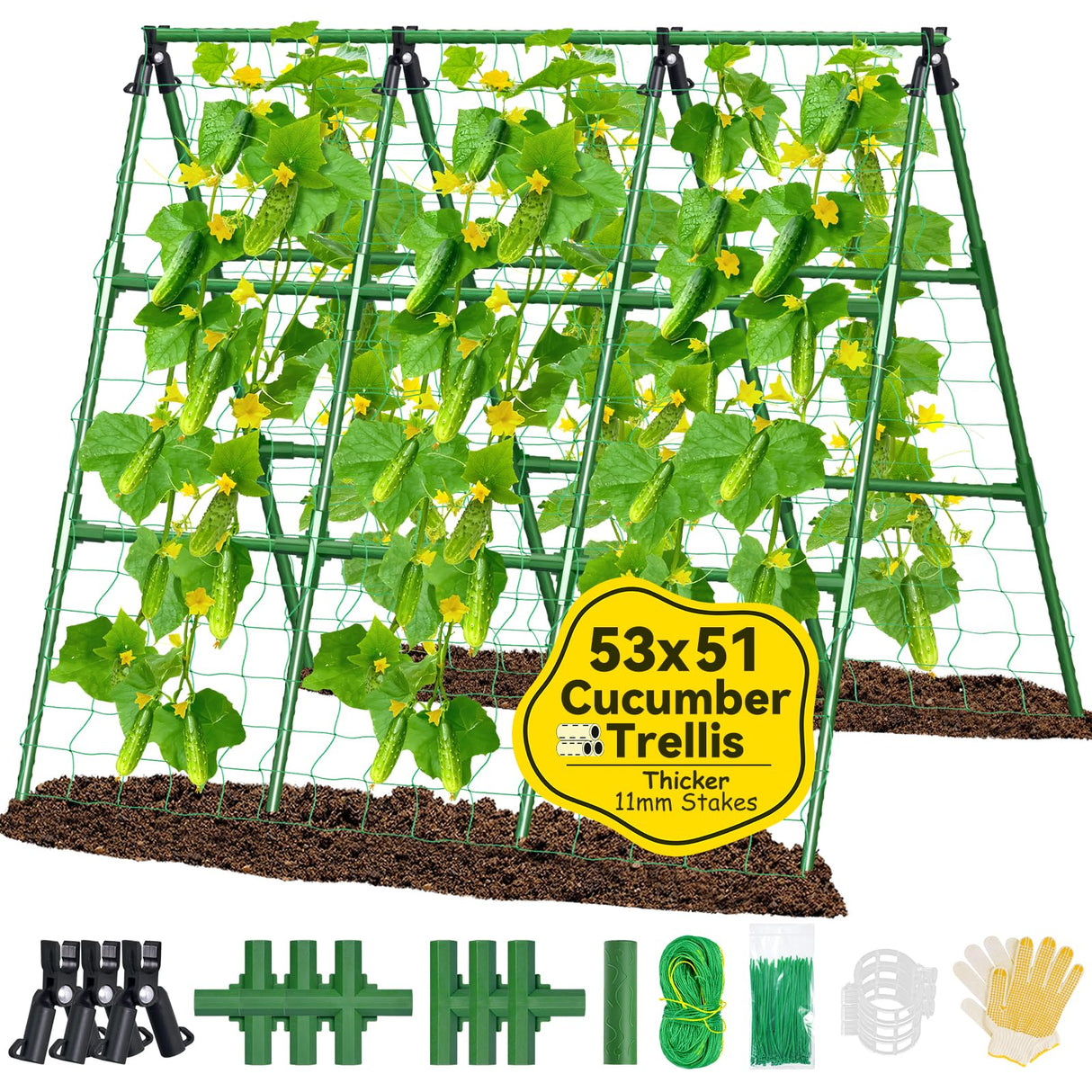 Sunwinx 53x51 Inch Cucumber Trellis for Raised Bed, Adjustable A-Frame Garden Trellis for Climbing Plants Outdoor with Climbing Net, Meal Plant Trellis for Vegetables Pea Bean Tomato Grape Squash