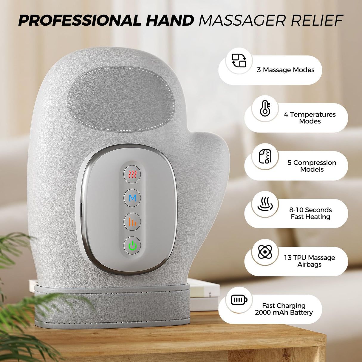WUX Hand Massager with Heat Compression Relief, 3 Massage 4 Temperatures 5 Compression Models Therapy, Helps Soothe Hand Fatigue, Carpal Tunnel and Arthritis Discomfort, Ideal Gift for Women, Men