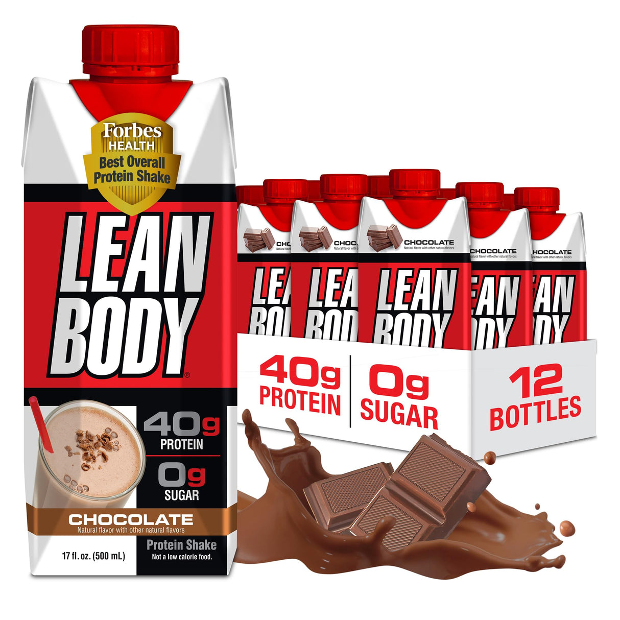 Lean Body Ready-to-Drink Chocolate Protein Shake, 40g Protein, Whey Blend, 0 Sugar, Gluten Free, 22 Vitamins & Minerals, LABRADA, 17 Fl Oz (Pack of 12)