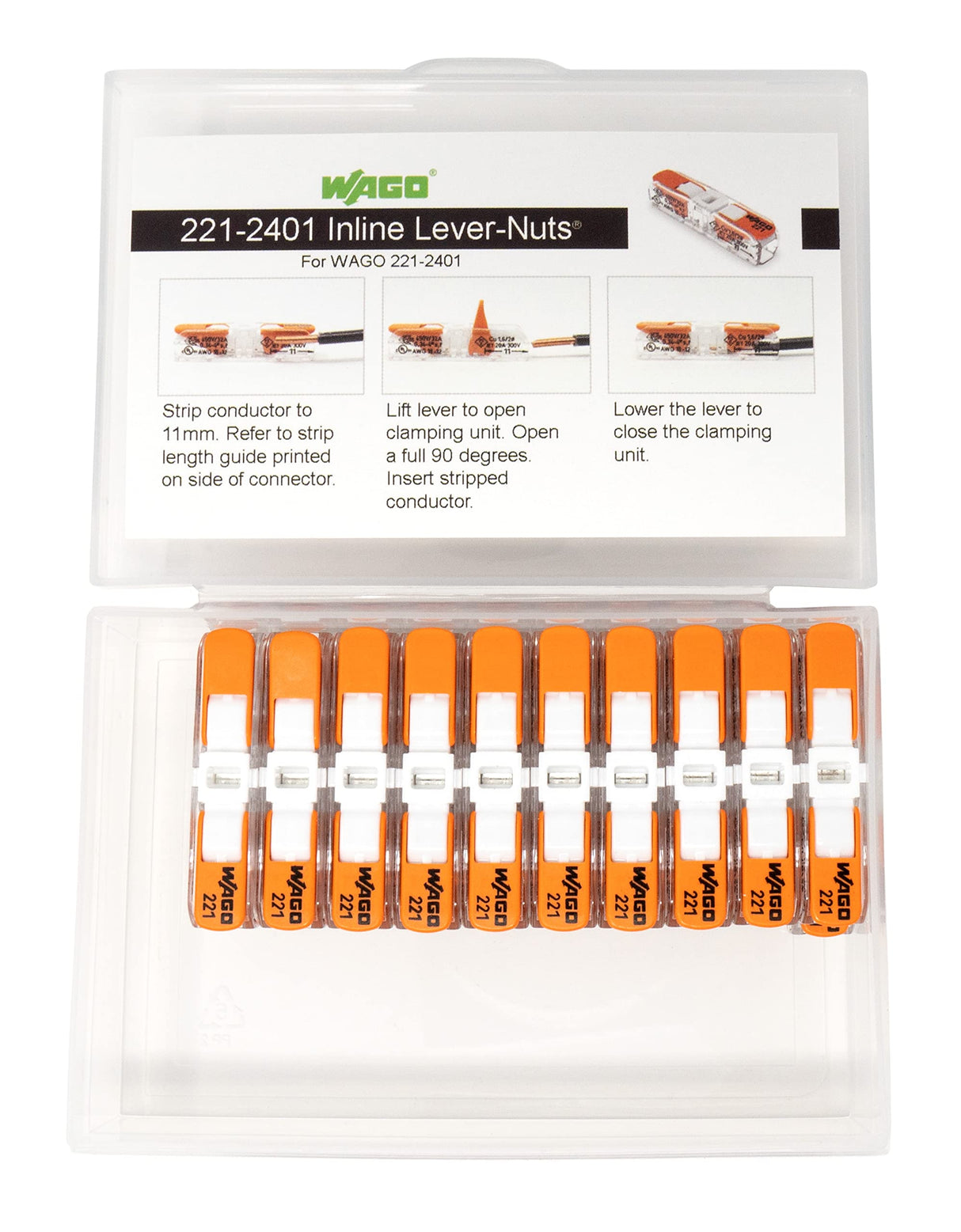 WAGO 221-2401 Lever Nuts Compact Splicing Inline Wire Connectors with Case | 20pc