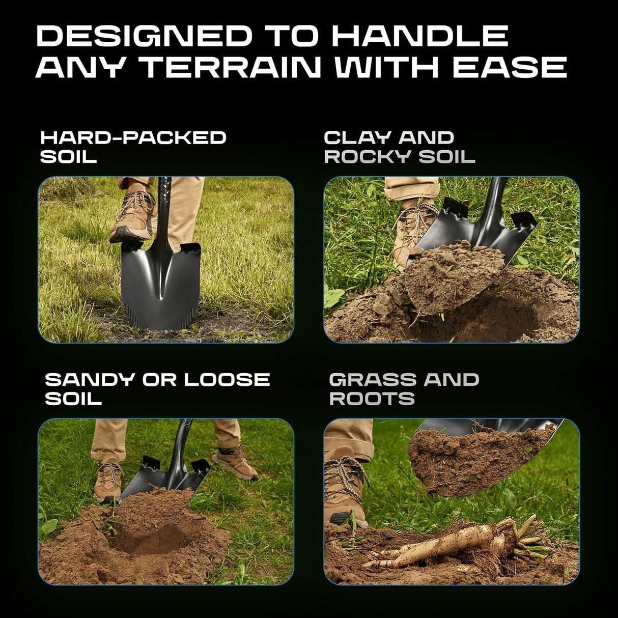 CKG Carbon Garden Shovel for Digging 43 Inches, Cold Steel Heavy Duty Gardening Shovel with Round Blade and Comfortable D Grip Spade Shovel for Gardening, Landscaping, Construction, Round Blade