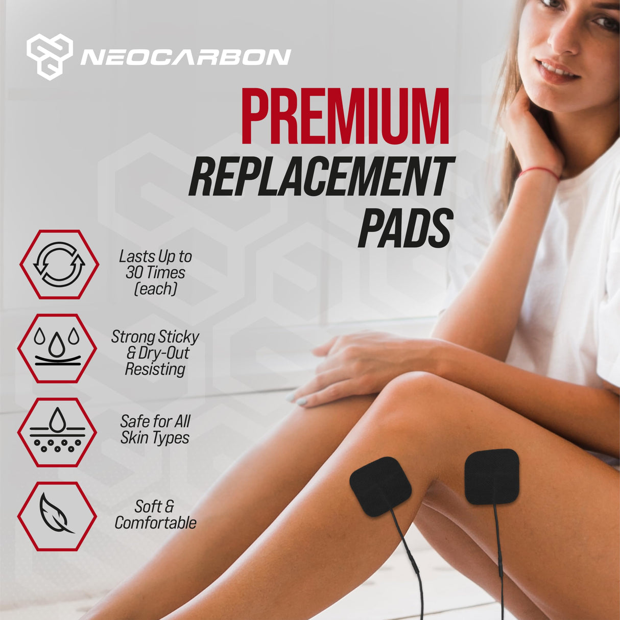 Reusable Electrode Pads for TENS Pro EMS Unit, Premium Replacement Square Pads with Plastic Holder, Set of 10 Pairs, Black