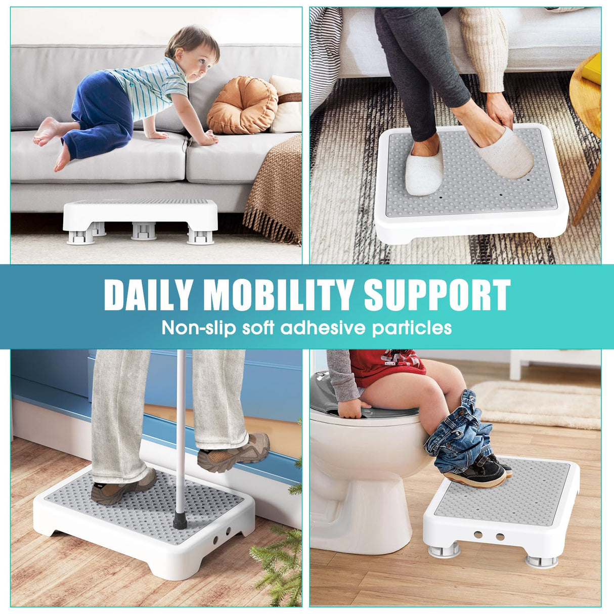 SPACELEAD Mobility Step Stool for Adults & Seniors, Indoor/Outdoor Portable Stair Assist, Anti-Slip Platform for Bathroom, Kitchen, Office, and Bedroom, 600lbs Capacity, White Gray