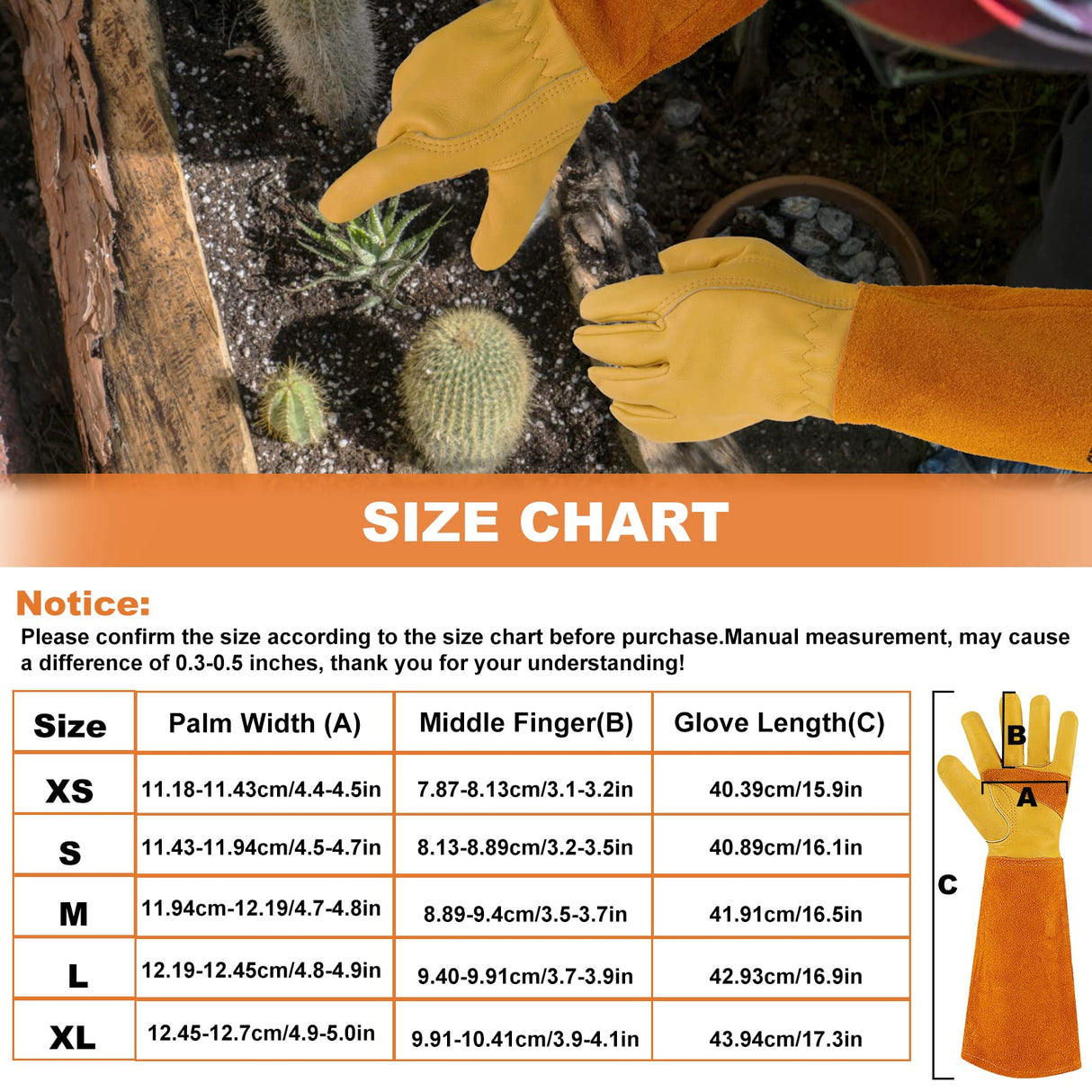 SLARMOR Long Gardening-Gloves Women/Men-Thorn proof Rose Pruning Heavy Duty Gauntlet, Best Garden Gifts for Gardener-S