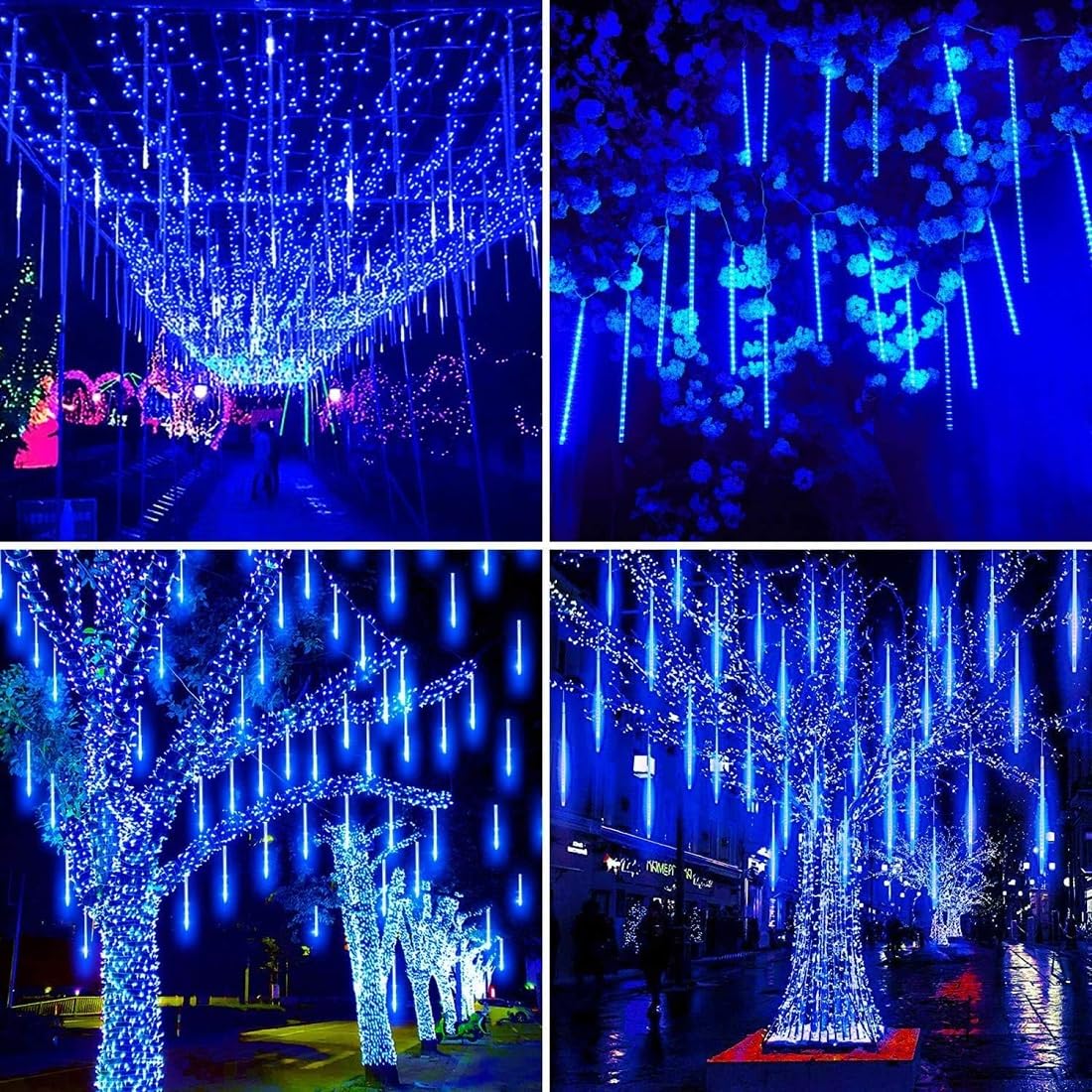 Adecorty Christmas Lights Outdoor UL Certified 24 Tubes 576 LEDs (Equivalent to 3 Sets of 8 Tubes) Meteor Shower Light Falling Rain Drop Icicle Lights for Christmas Decorations Halloween Party, Blue