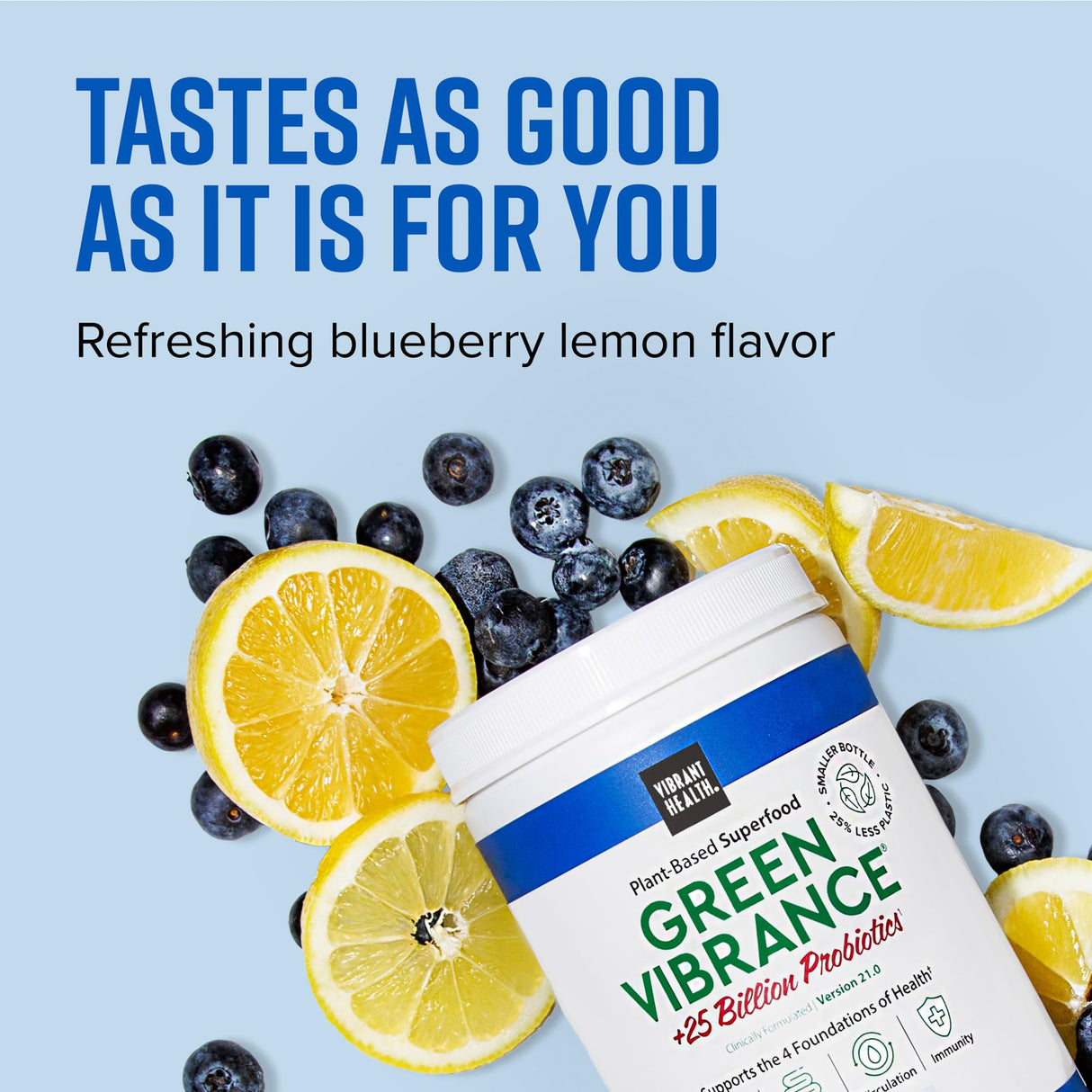 Vibrant Health, Green Vibrance, Superfoods Powder with 70+ Plant-Based Whole Foods & 25 Billion Probiotics Per Serving, Blueberry Lemon, 25 Servings
