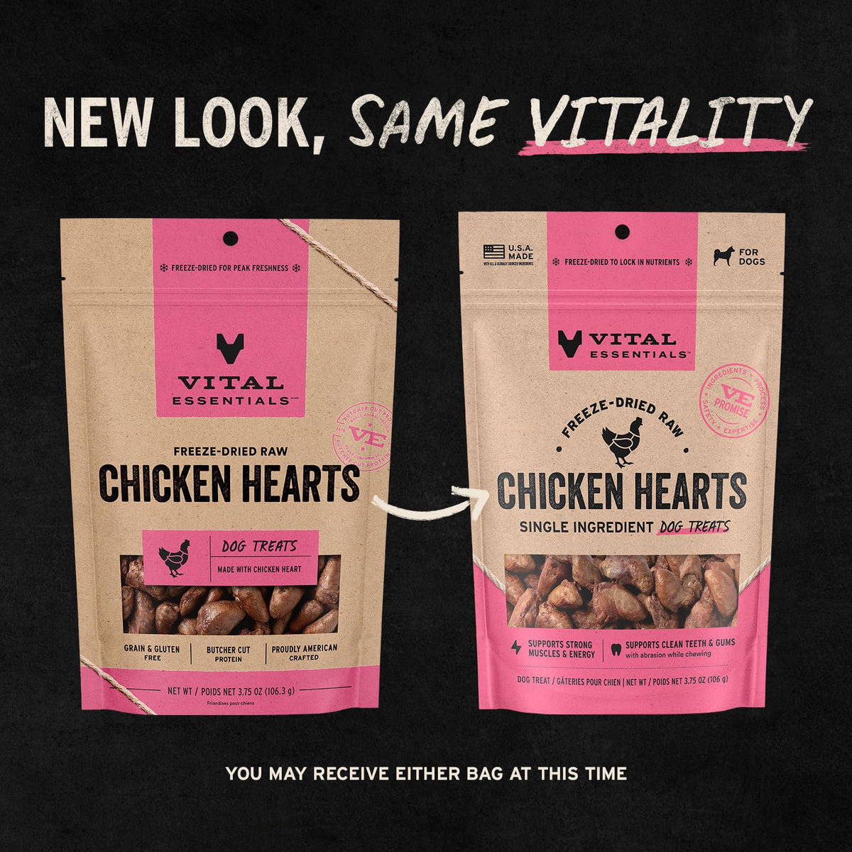 Vital Essentials Freeze Dried Raw Chicken Hearts Dog Treats, 3.75 oz Bag