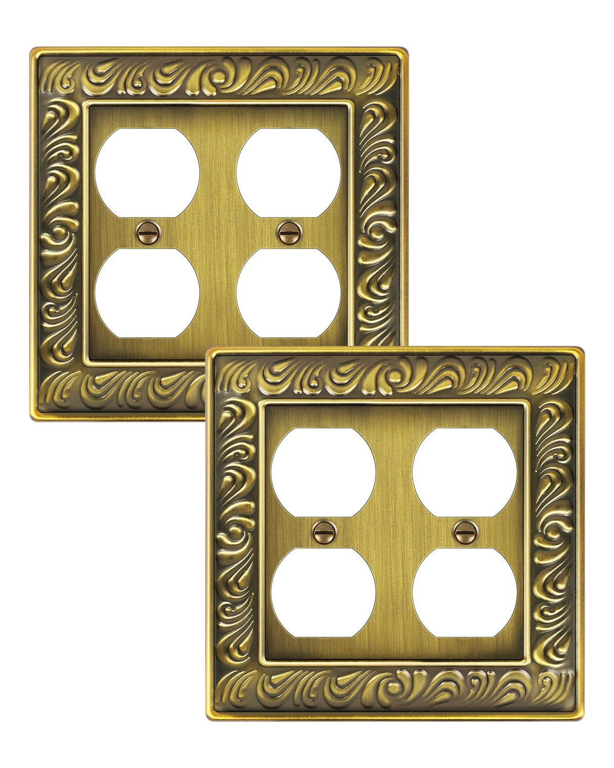 TREEWELL 2-Pack Double Duplex Outlet Cover, Antique Brass Metal Switch Plates and Outlet Covers, Paisley Pattern Decorative Wall Plates for Electrical Outlets, 2 Gang Receptacle Cover