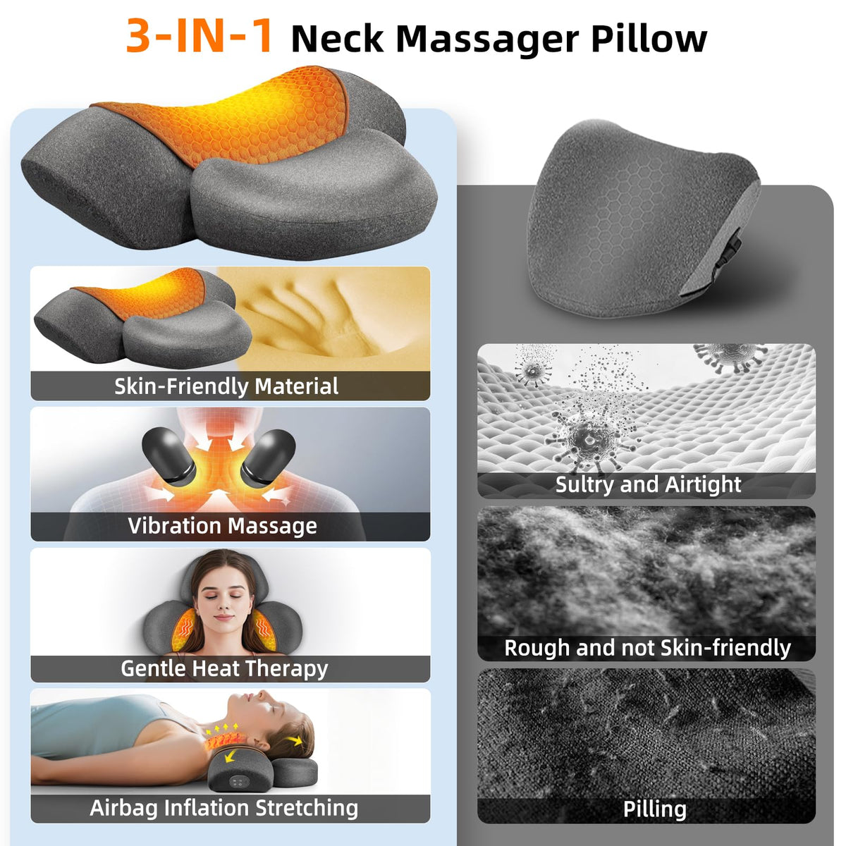 Upalled Cordless Heated Neck Massager Pillow for Pain Relief Deep Tissue