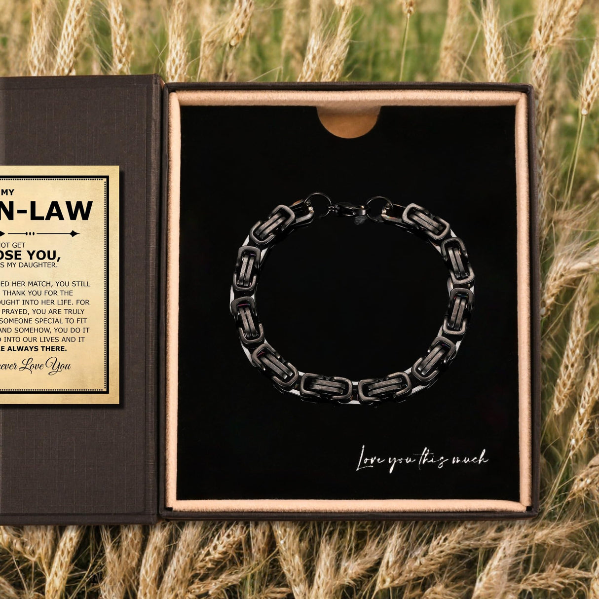 Love You This Much Son In Law Gift | Mens 5mm Twist Link Steel Bracelet | Best Present Ideas for Son in Law | 8" + 1" Extender | Luxury Gift Box & Card (Black/Black)