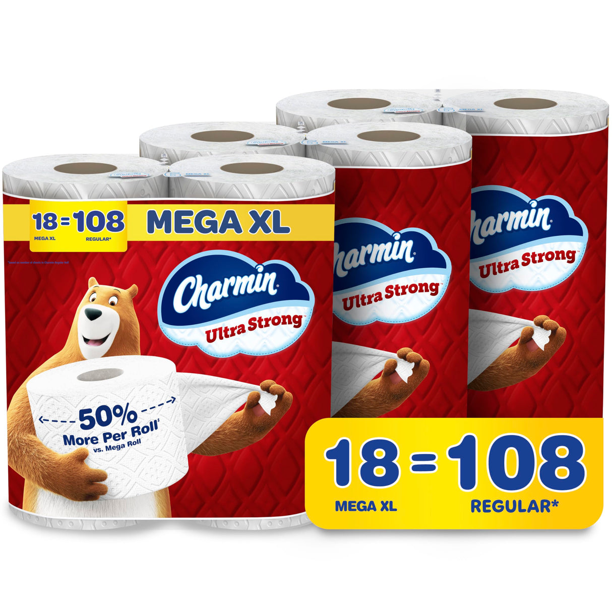 Charmin Ultra Strong Toilet Paper, 18 Mega XL Rolls = 108 Regular Rolls