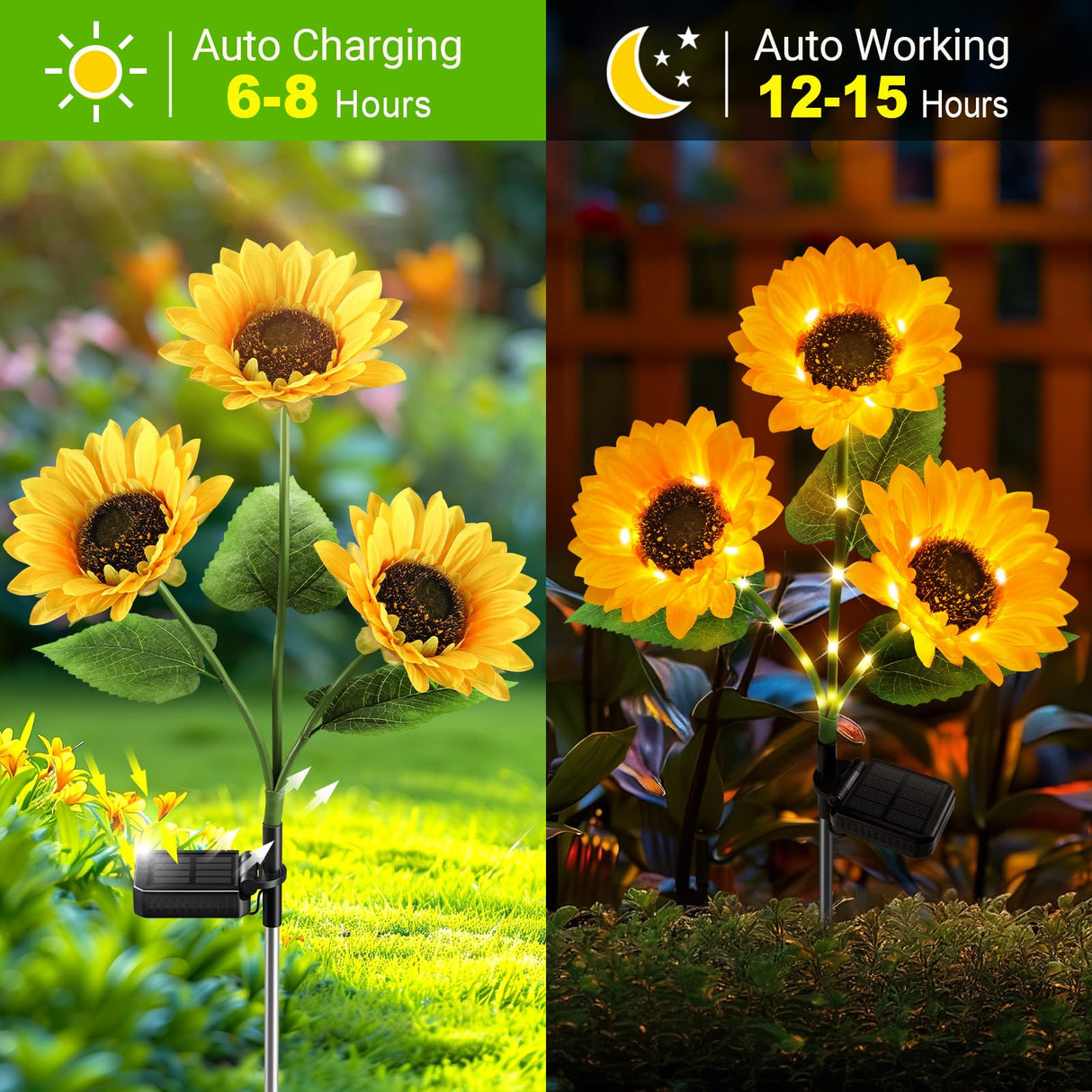KOOPER Solar Lights Outdoor Garden Decor - Upgraded 3 Pack Solar Garden Lights with 9 Bigger Sunflower Lights, Solar Flowers Outdoor Waterproof for Flower Bed Yard Decor, Gift for Women Mom Grandma