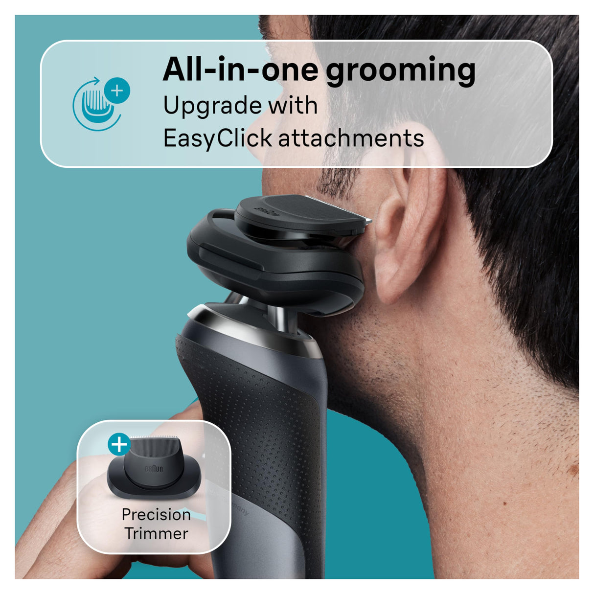 Braun Electric Shaver for Men, Series 7 7127cs, Wet & Dry Shave, Turbo & Gentle Shaving Modes, Waterproof Foil Shaver, Engineered in Germany, with Beard Trimmer, Charging Stand, Space Grey