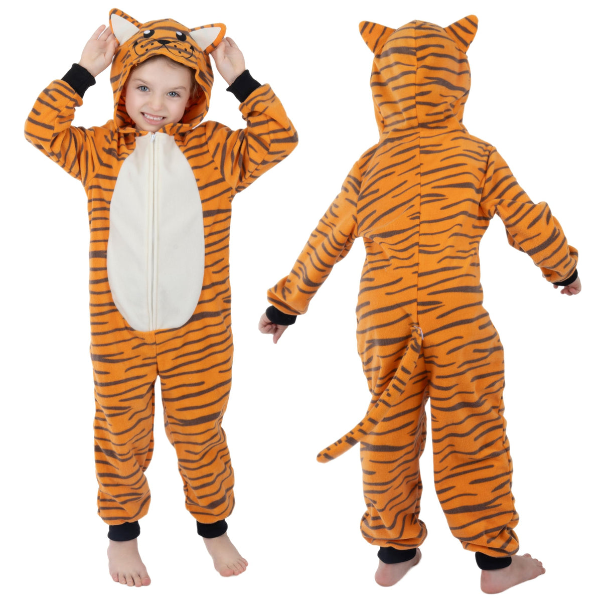 Rabtero Unisex Children Animal Onesie, Kids Girls Boys Tiger Costume, Halloween Costume Kids Tiger Onesie, Halloween Christmas Carnival Party Cosplay Costume for Kids 4-6