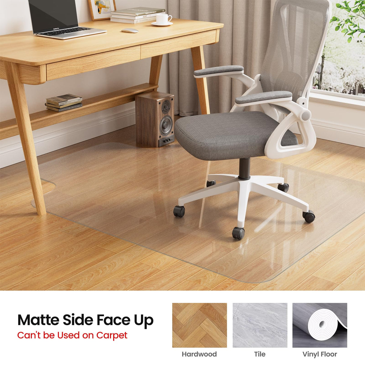 Yecaye Desk Chair Mat for Hardwood Floor, 48"×36" Office PVC Computer Chair Mat, Floor Protector for Rolling Chairs
