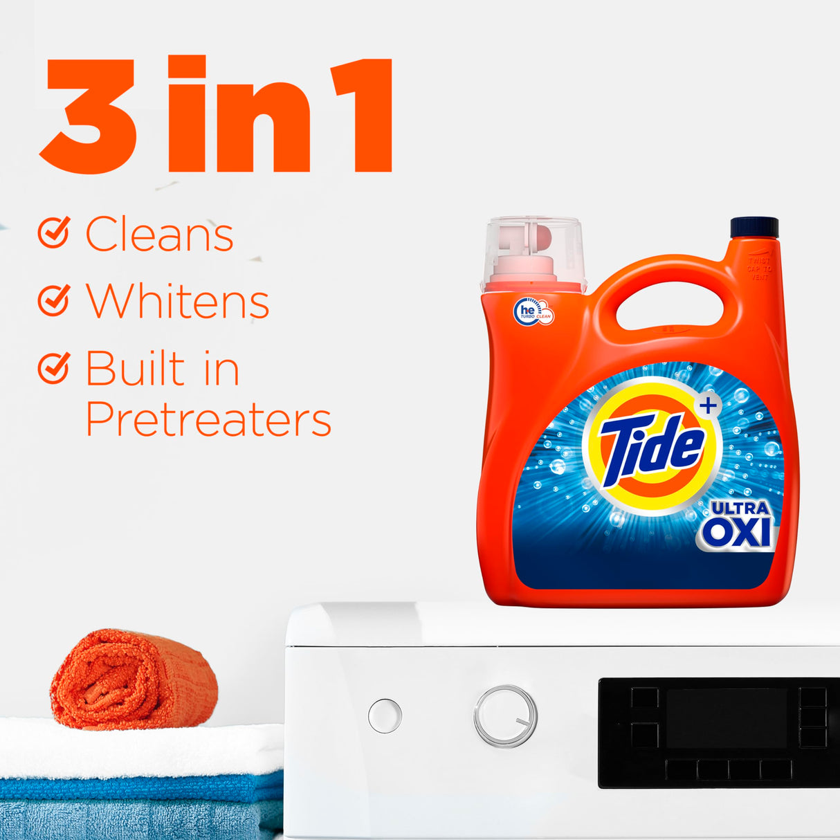 Tide Ultra Oxi Liquid Laundry Detergent HE Compatible, 94 Loads, 132 fl oz (Packaging May Vary)