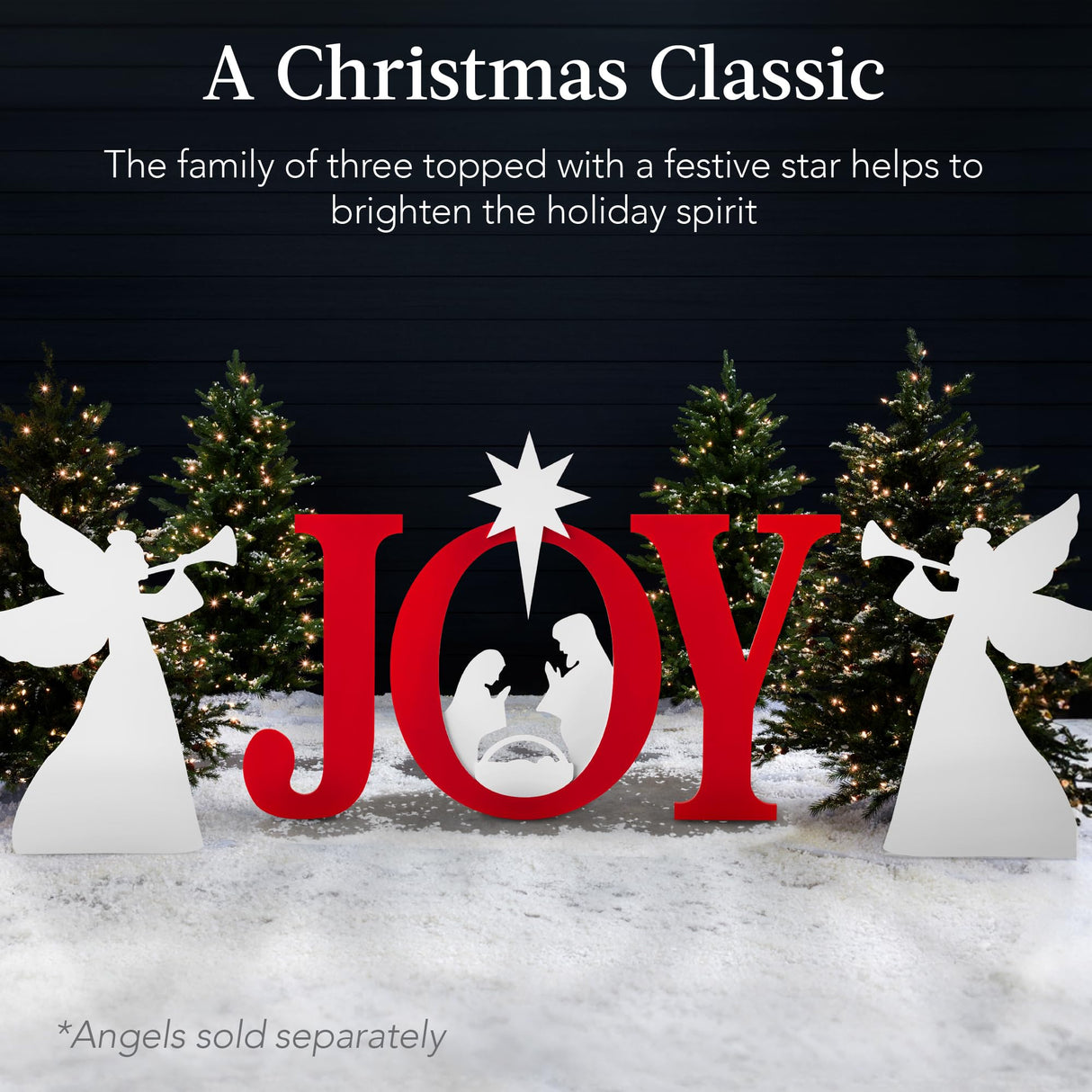 Best Choice Products 46in Outdoor JOY Christmas Nativity Decoration, 3 Piece Yard Decor Sign Holy Weather Resistant PVC Silhouette for Garden - Red/White