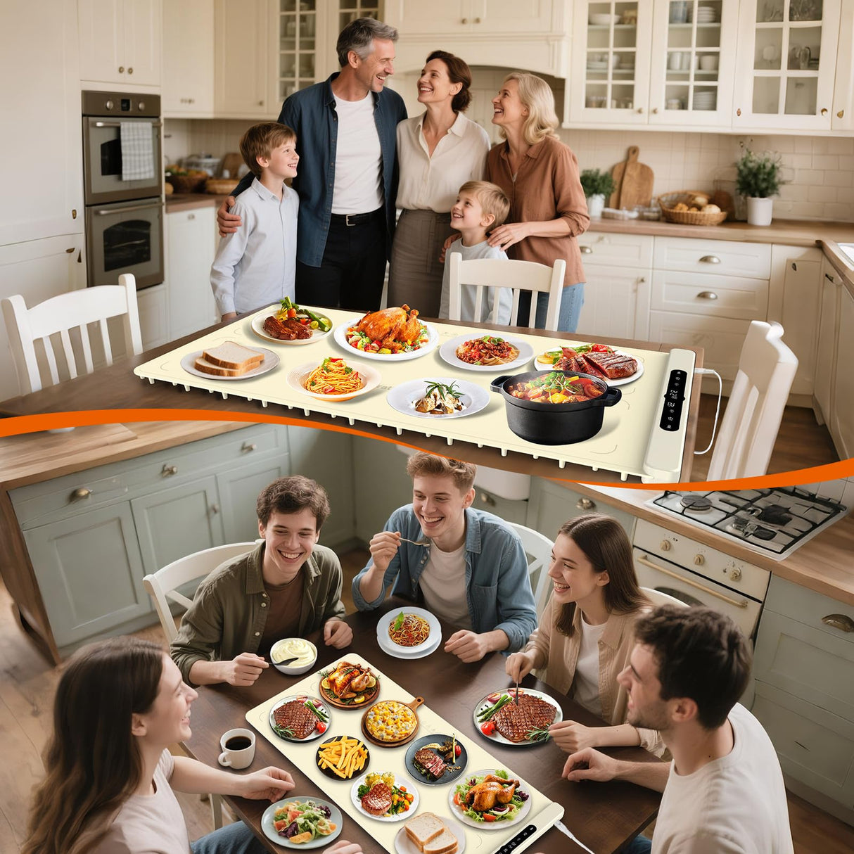 Newise Graphene Warming Mat for Food with Dual Zone Control | XXL 36"x17" Electric Heating Tray | 6 Temp & Timer Settings | Food Warmer for Parties Buffets | Ideal Kitchen Gift for Mom & Wife (Beige)