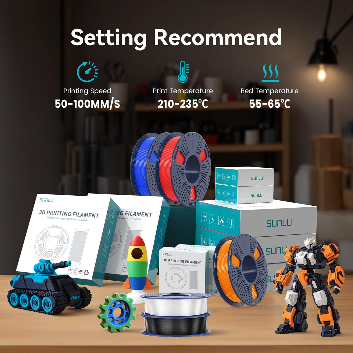 SUNLU 3D Printer Filament Bundle, PLA Plus Filament, 250g/Spool