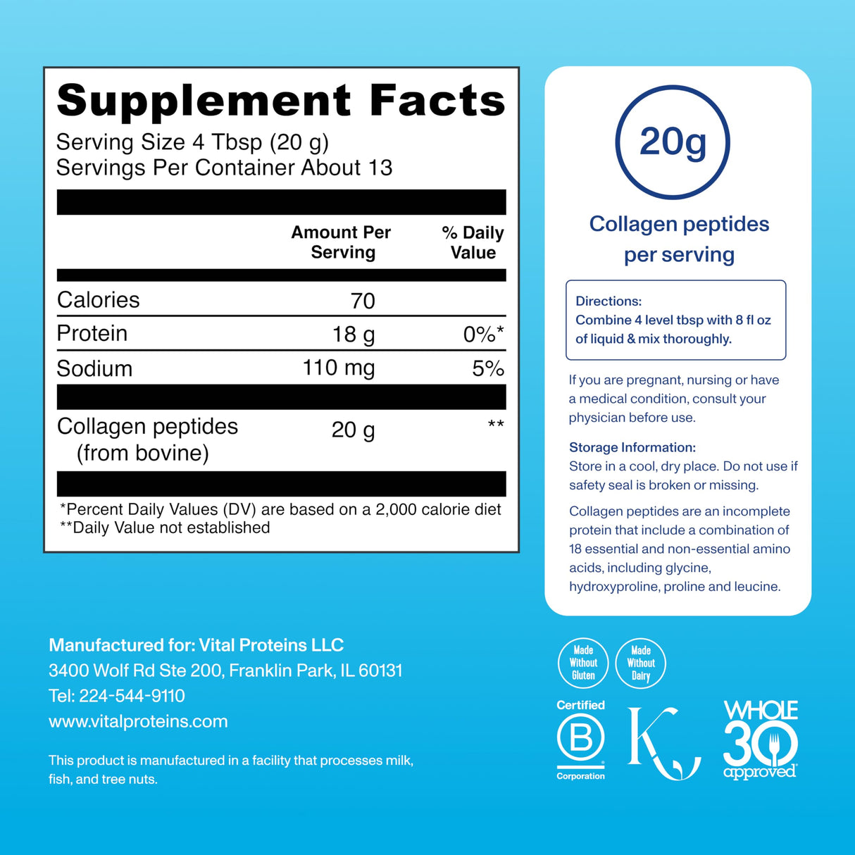 Vital Proteins Collagen Peptides Powder - Supports Hair, Nail, Skin, Bone & Joint Health, Unflavored, Collagen Protein 9.33 OZ