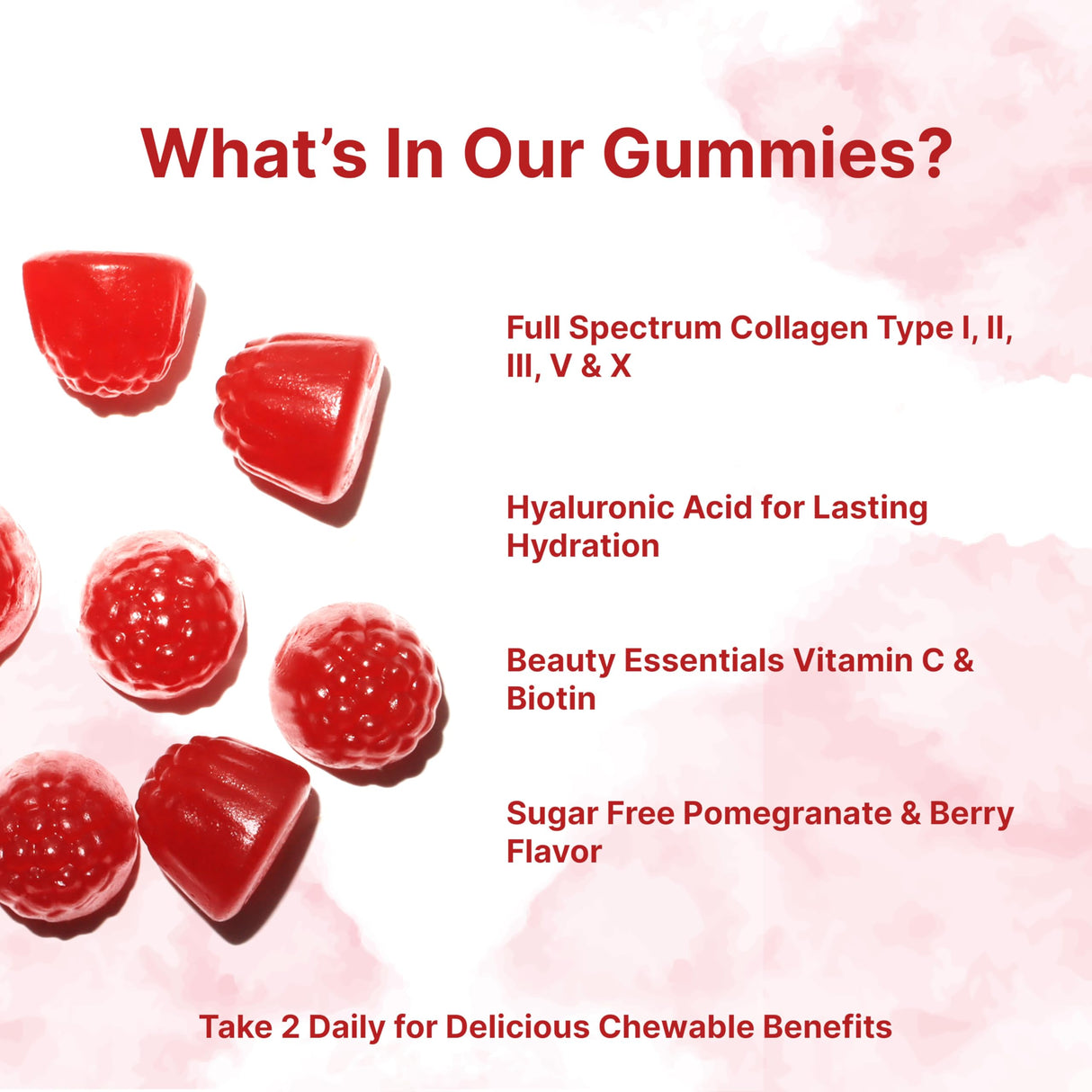 Micro Ingredients Multi Collagen Peptides, 120 Collagen Gummies | Type I,II,III,V,X Protein with Biotin, Hyaluronic Acid, & Vitamin C Complex | Pomegranate & Berry Flavored | Sugar Free, Non-GMO