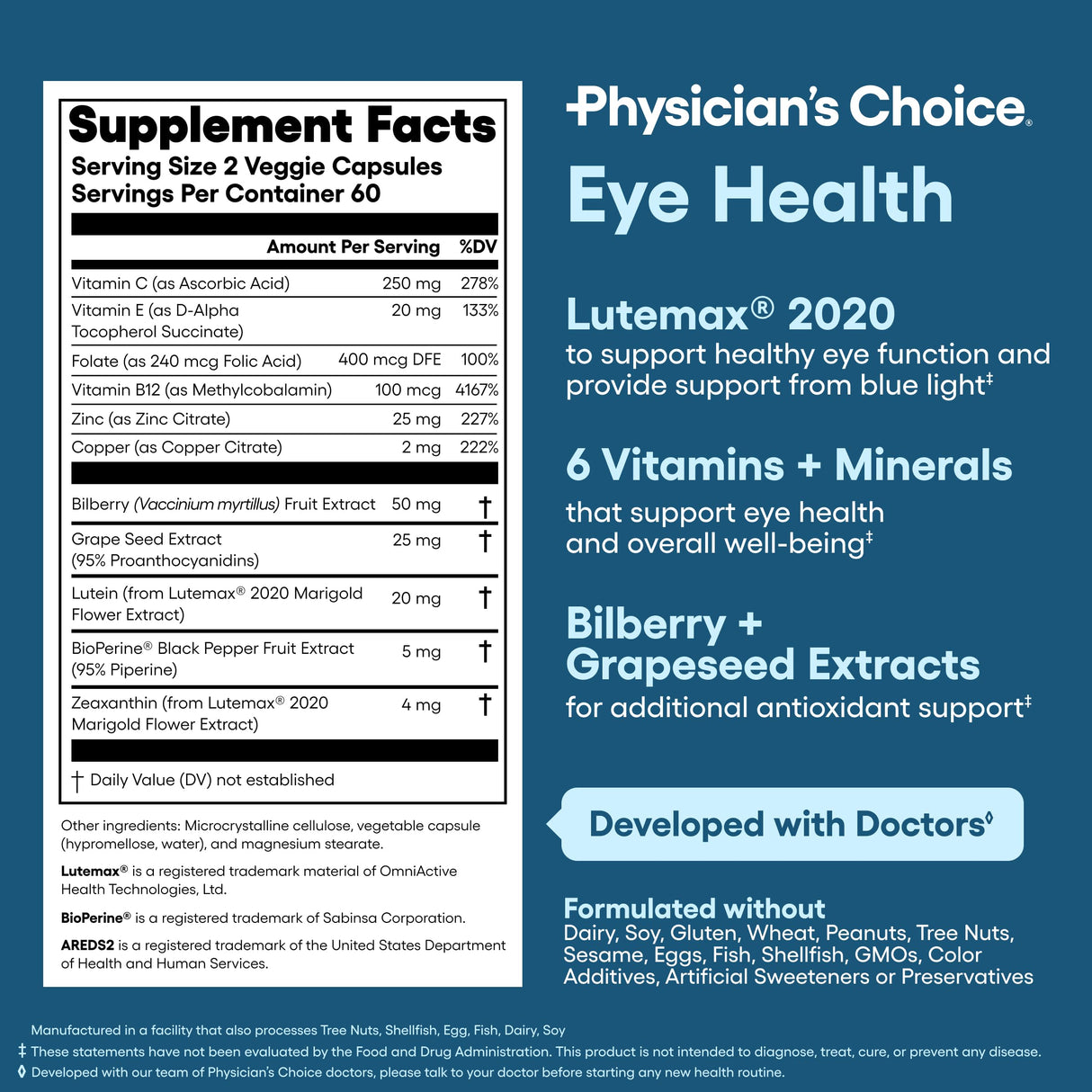 Areds 2 Eye Vitamins - Lutein, Zeaxanthin & Bilberry Extract - Supports Eye Strain, Dry Eyes, and Vision Health - 2 Award-Winning Clinically Proven Eye Vitamin Ingredients - Carotenoid Blend